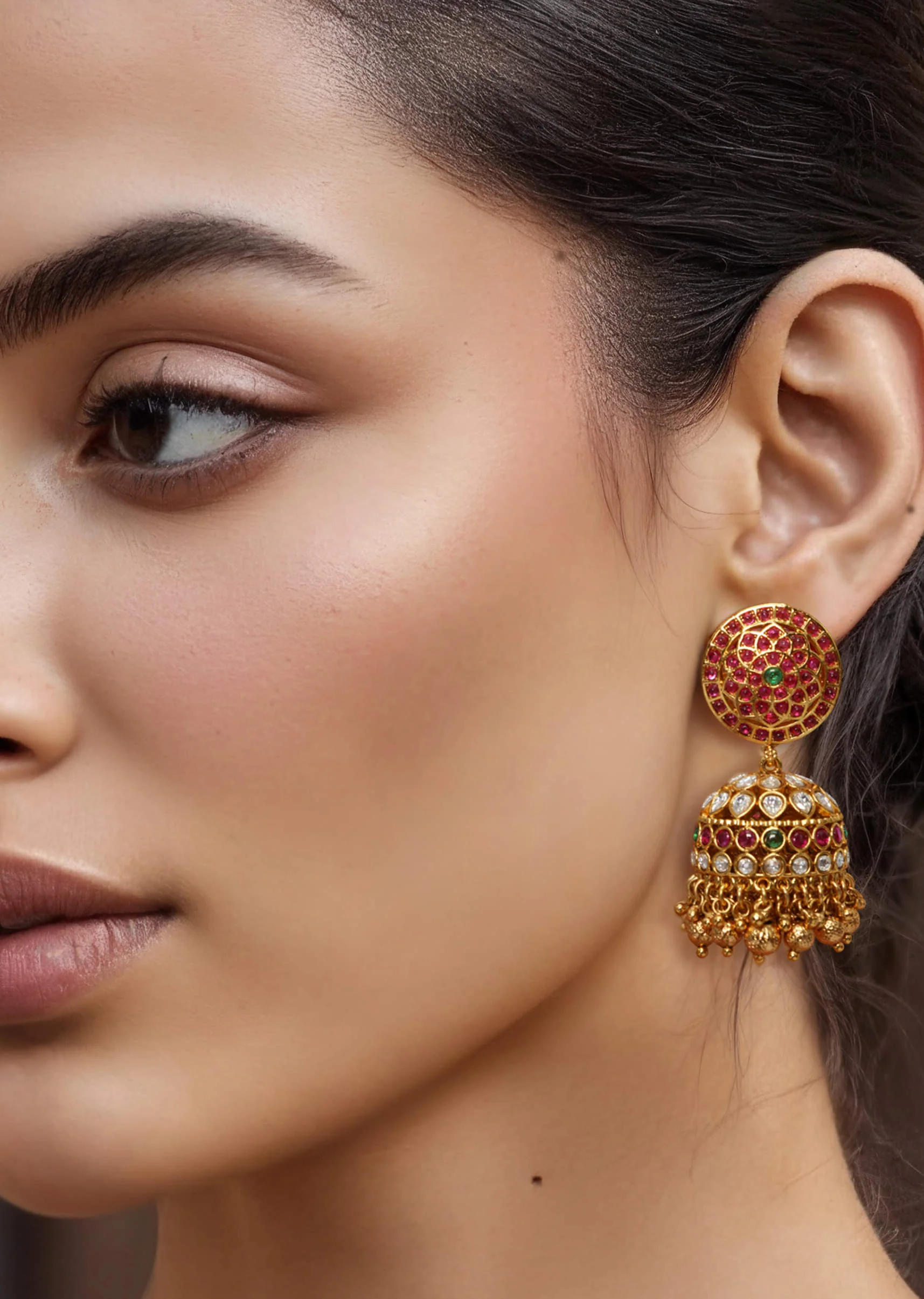 Multi Bead Drop Temple Jhumkas