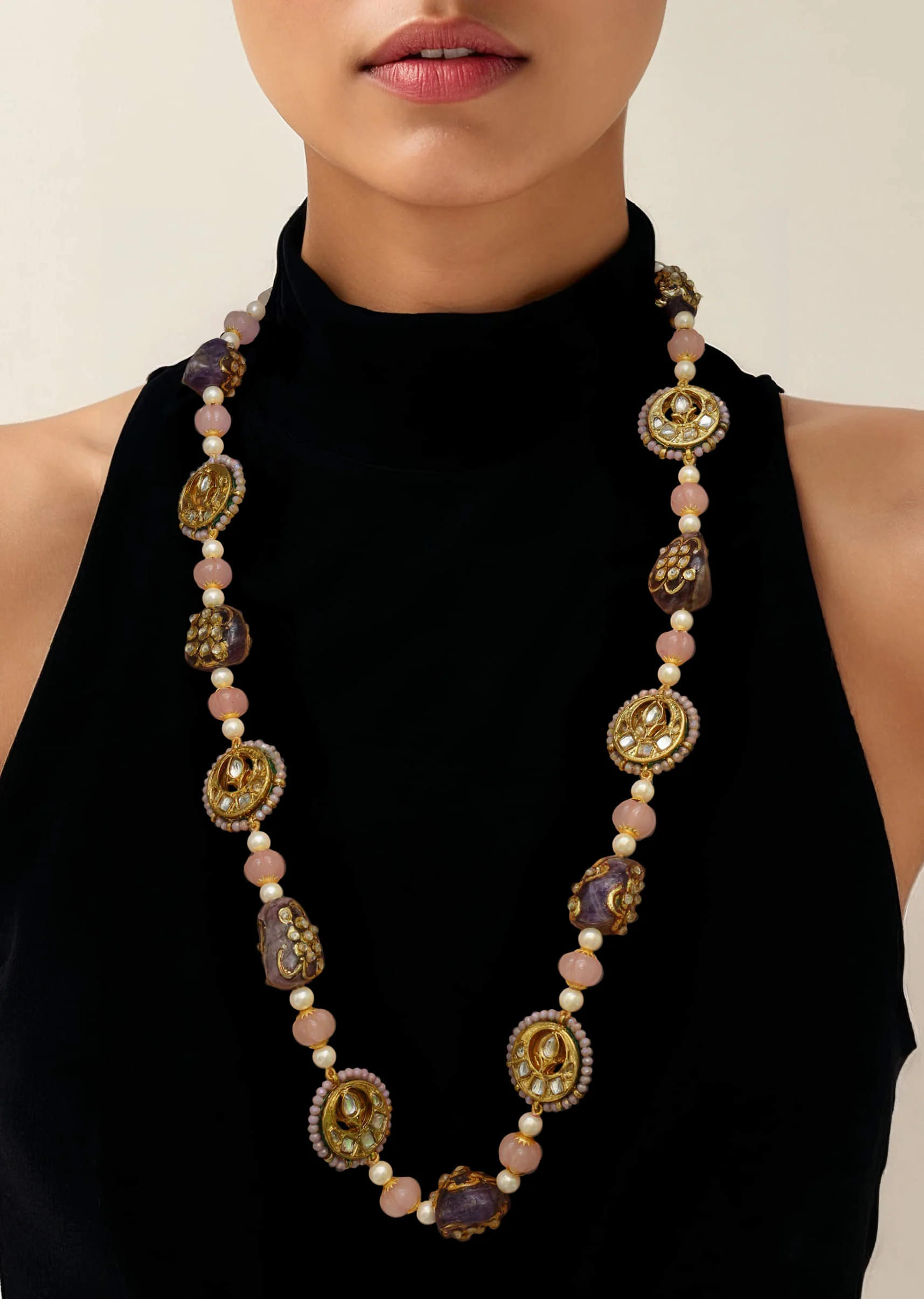 Multi Bead Enamelled Long Necklace