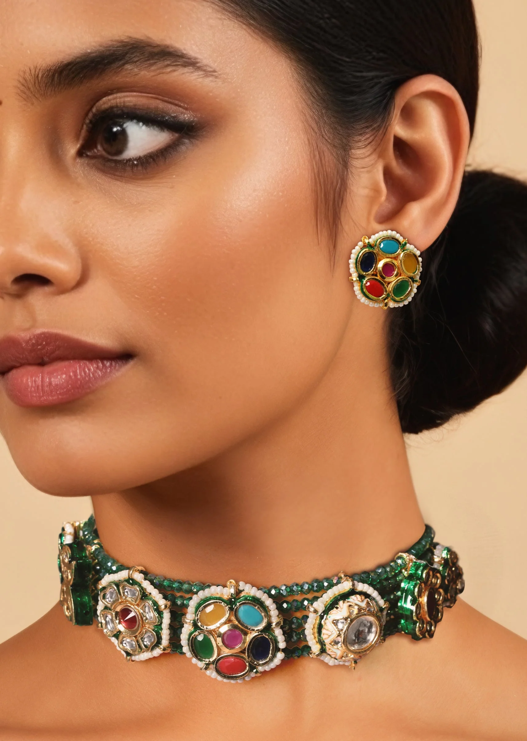 Multi Beaded Pendant Necklace and Earring Set