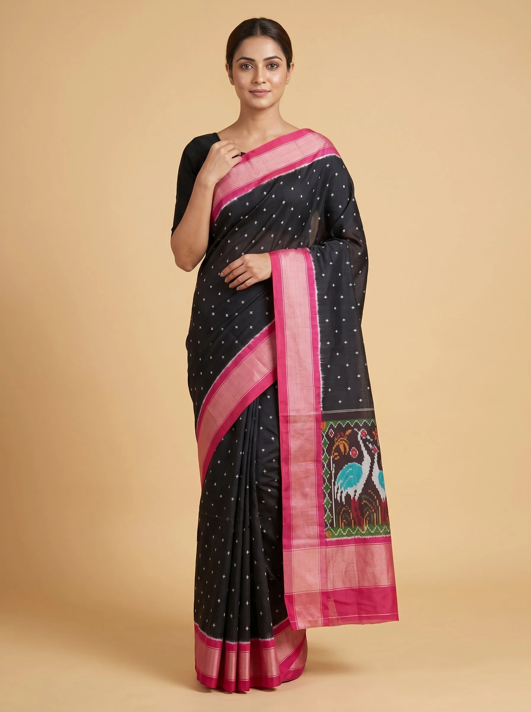 Multi Black Contrast Handloom Saree
