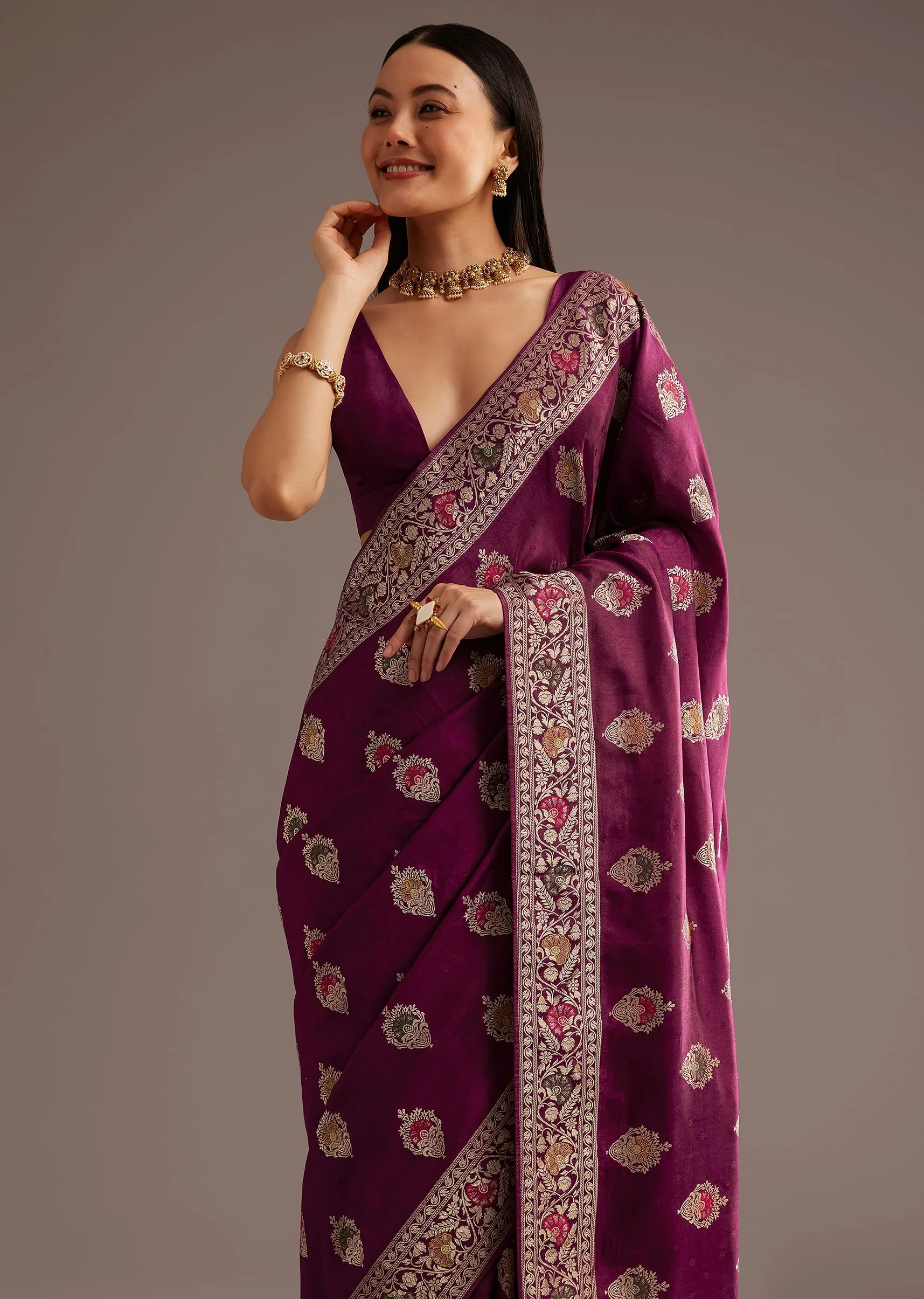 Multi Color Dola Silk Saree With Resham And Zari Weaving