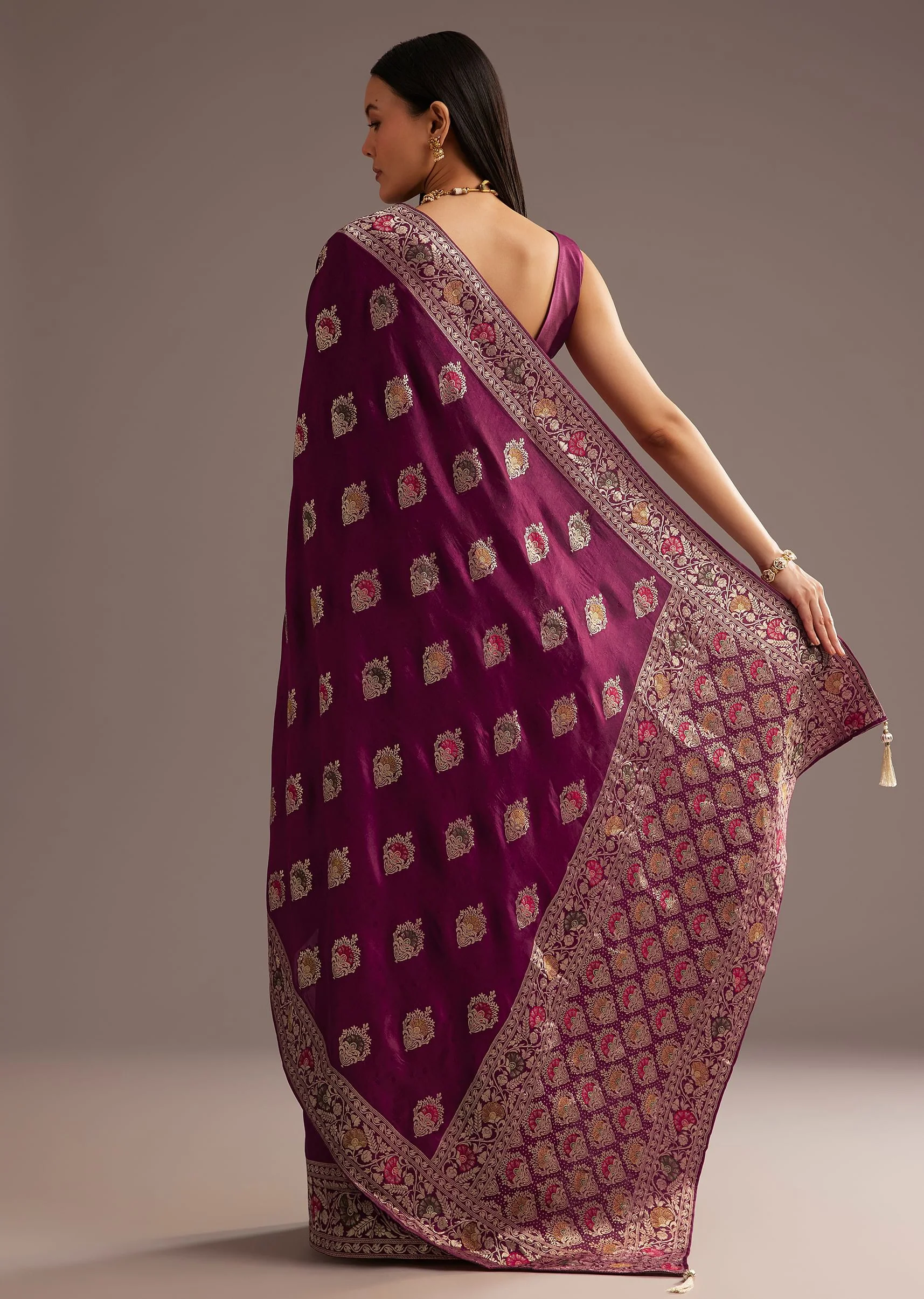 Multi Color Dola Silk Saree With Resham And Zari Weaving - Image 6