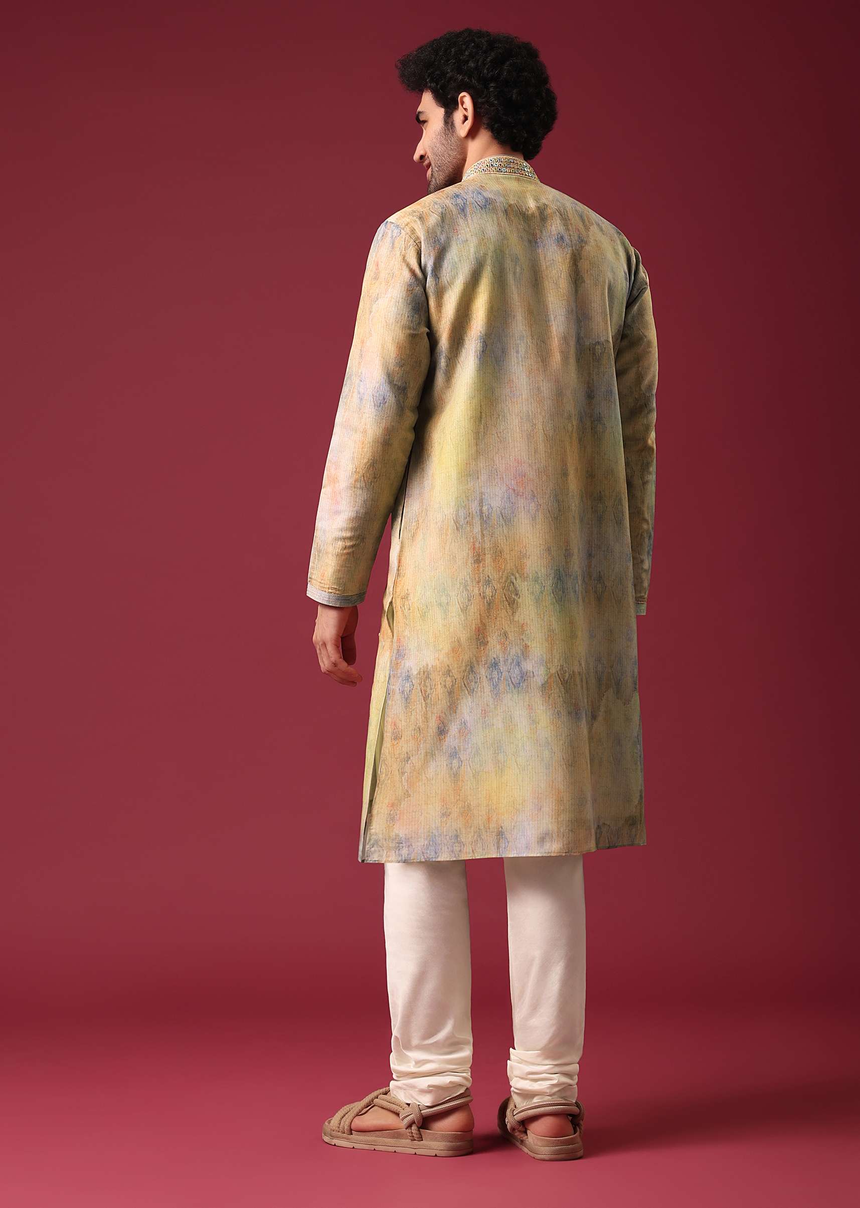 Multi Color Kurta Set With Mirror Work In Silk Fabric - Image 4
