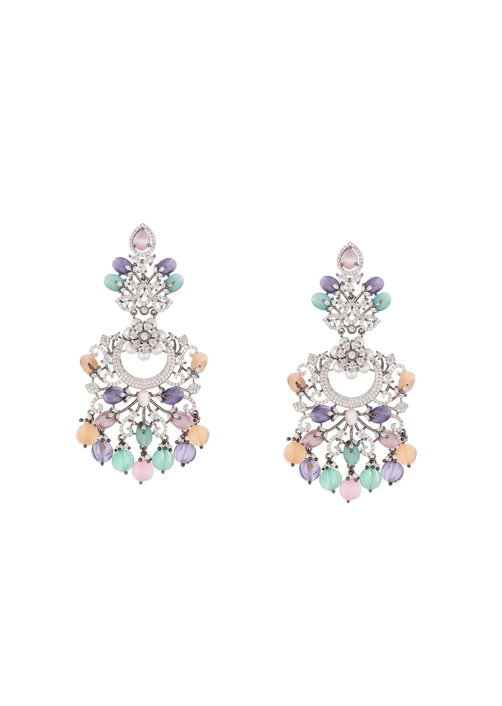 Multi Colored Silver Finish Earrings for Festive Wear - Image 2