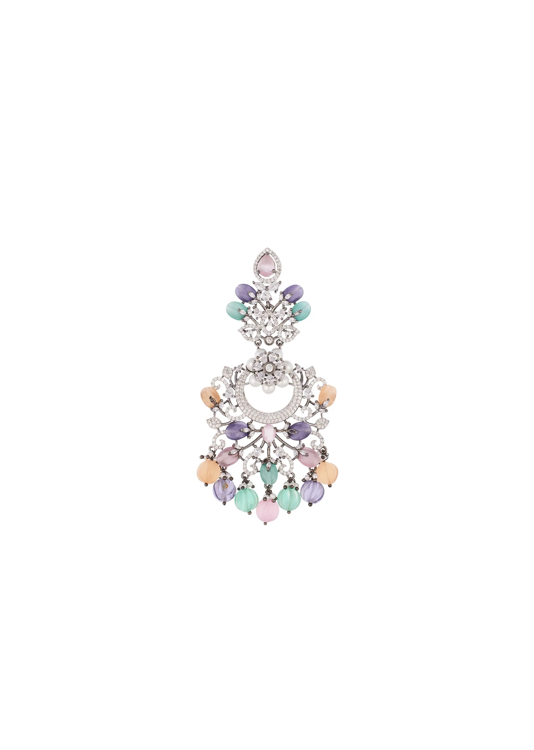 Multi Colored Silver Finish Earrings for Festive Wear - Image 3