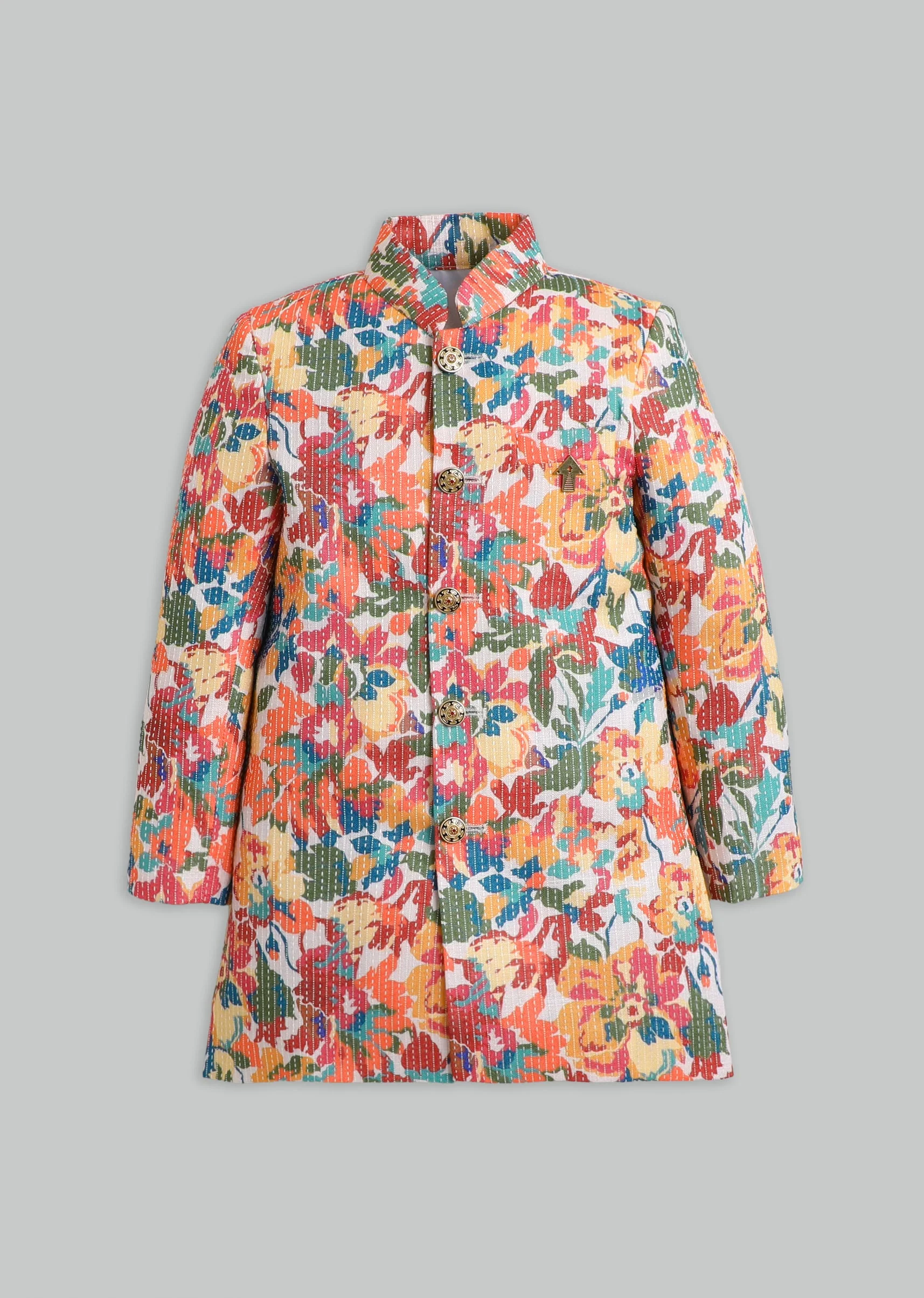 Multi Colour Floral Kurta Set For Boys - Image 2