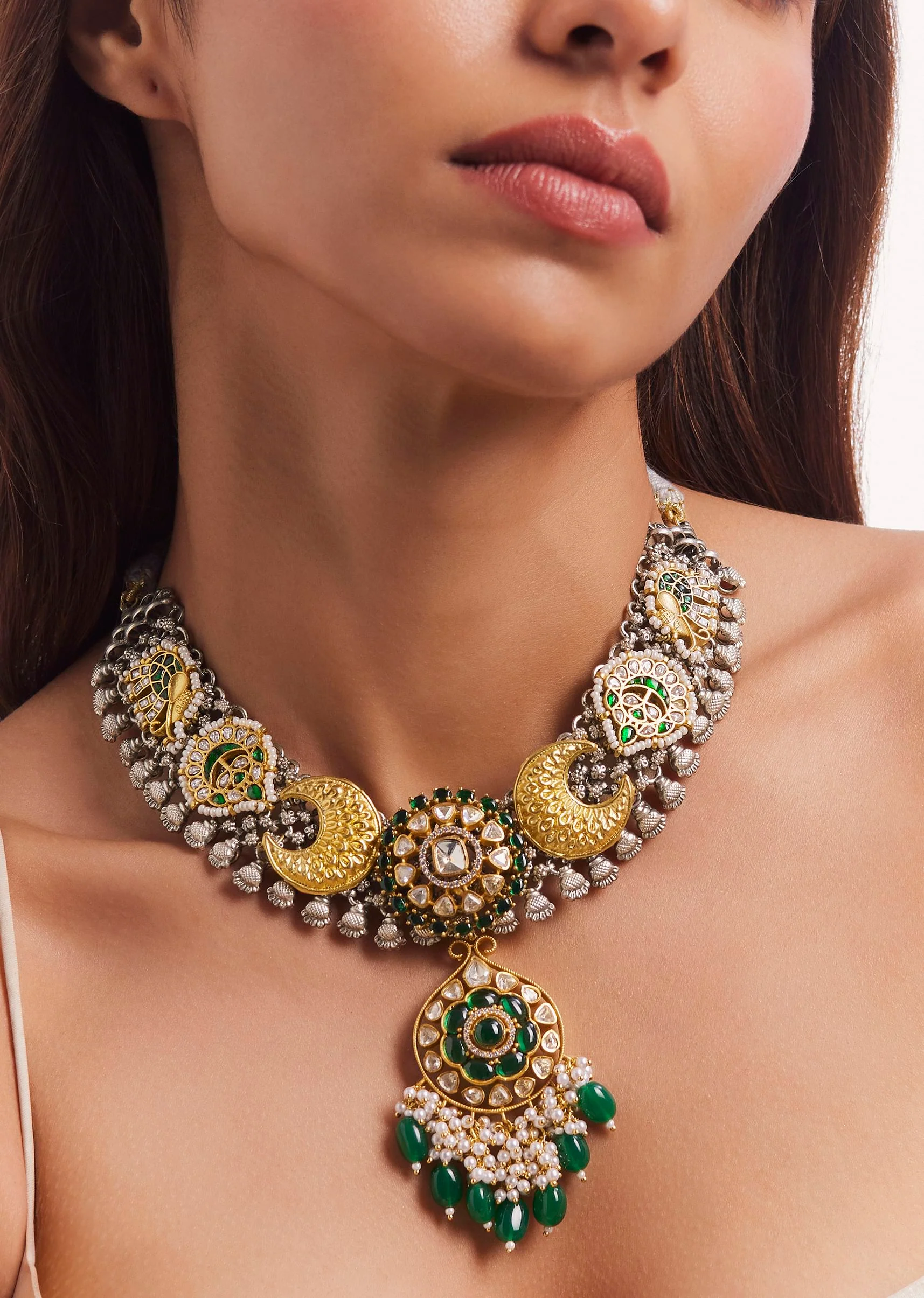 Multi Colour Kundan And Polki Necklace Set - Image 2