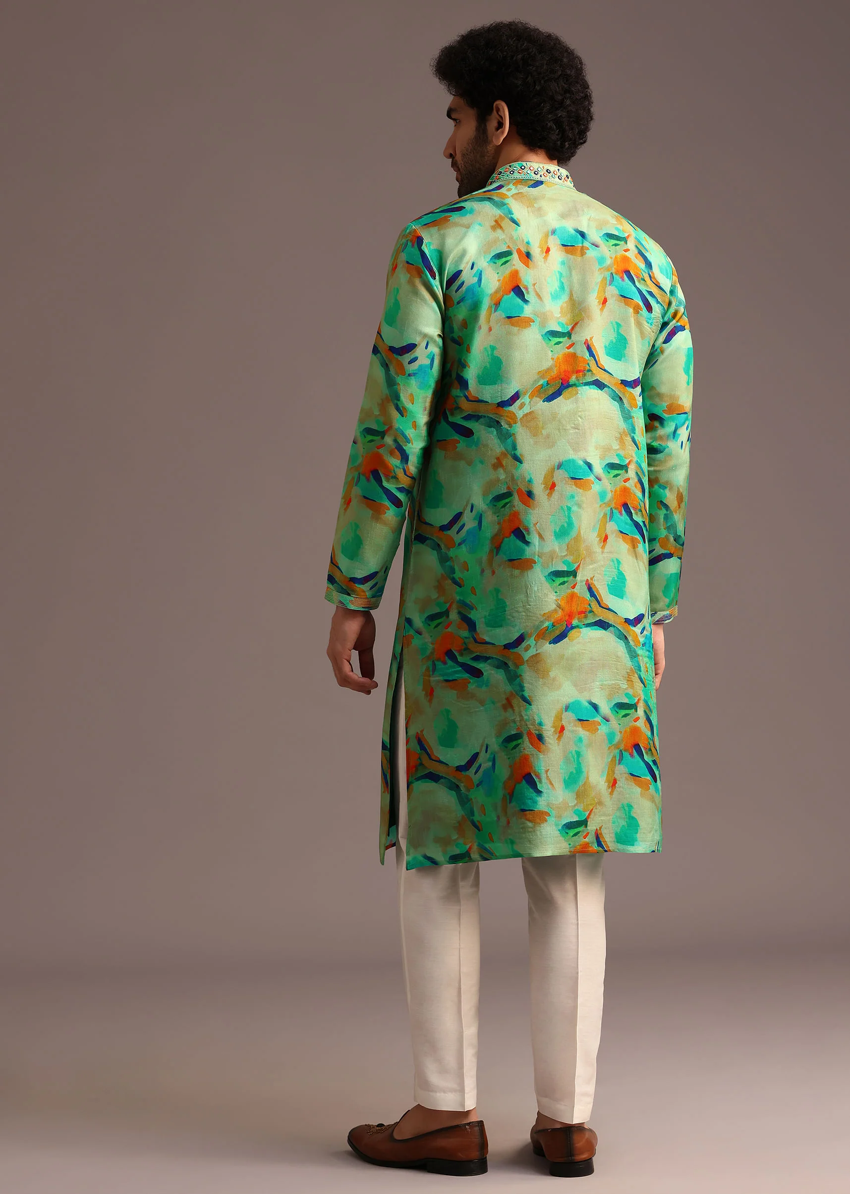 Multi Colour Silk Kurta And Pant With Abstract Print - Image 5