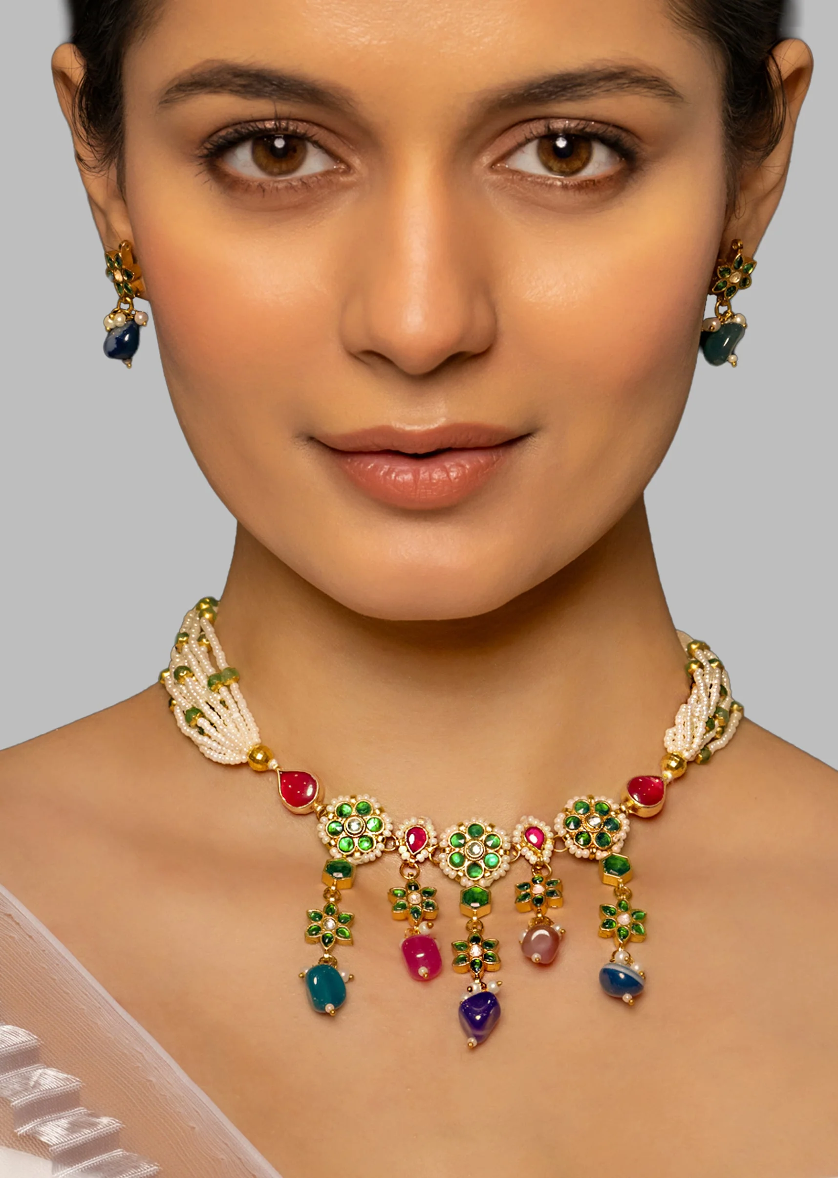 Multi Coloured Kundan Choker Set - Image 2
