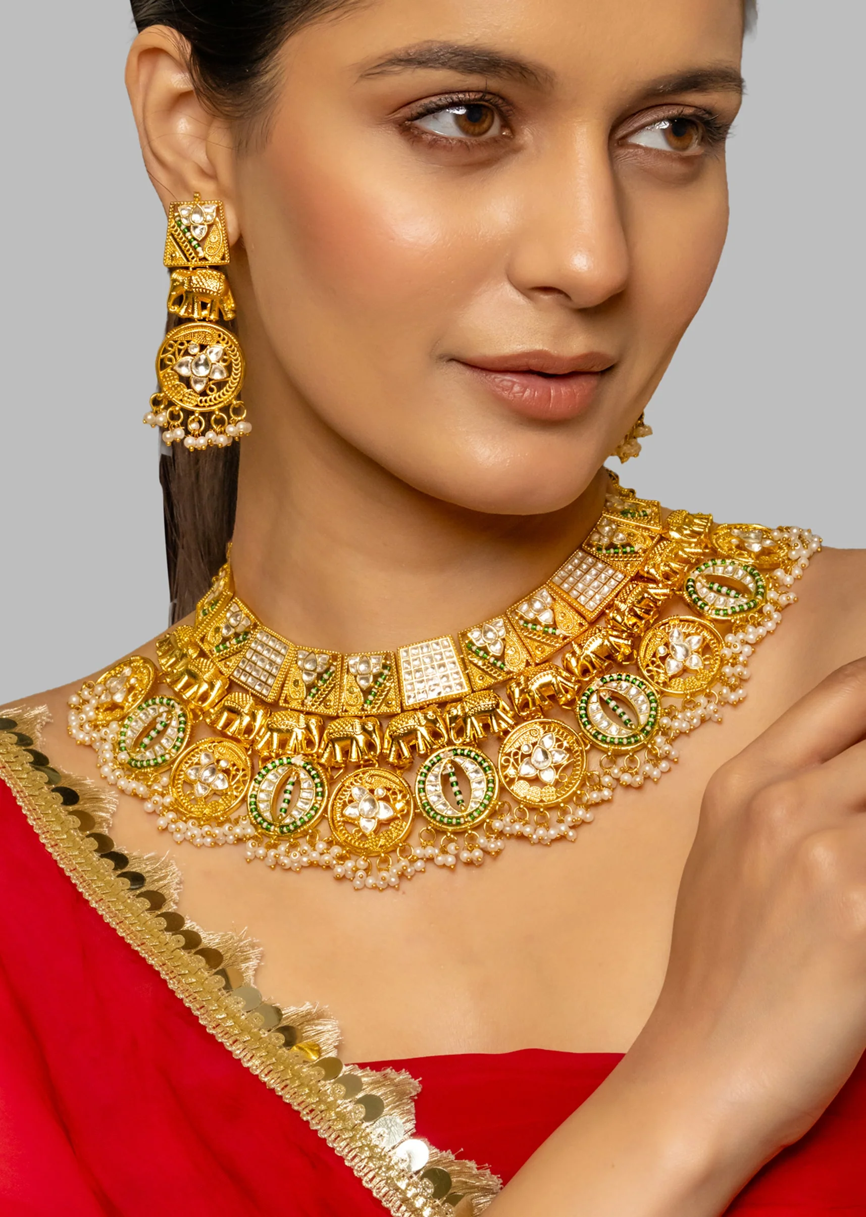 Multi Coloured Kundan Polki Bridal Necklace Set
