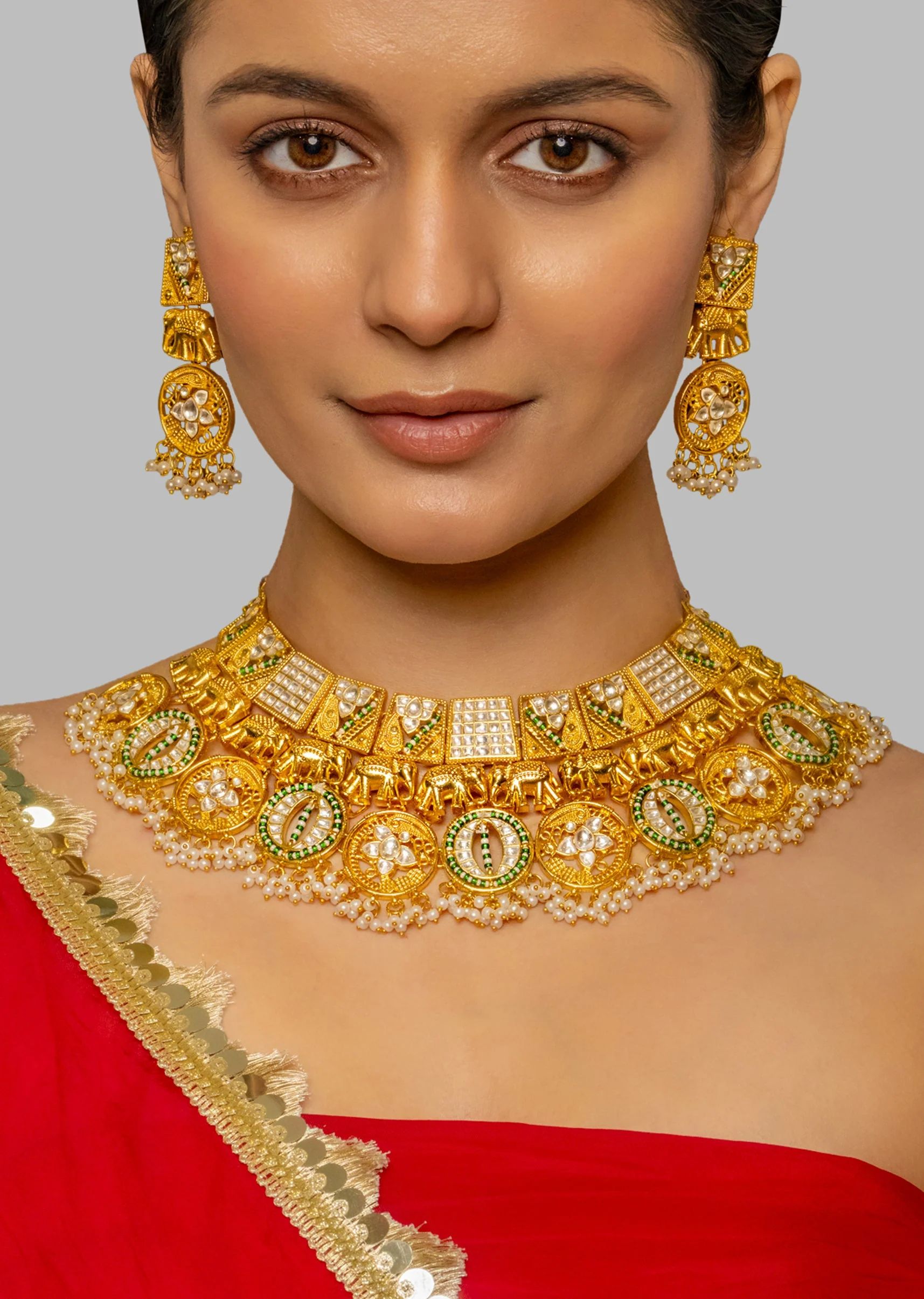 Multi Coloured Kundan Polki Bridal Necklace Set - Image 2