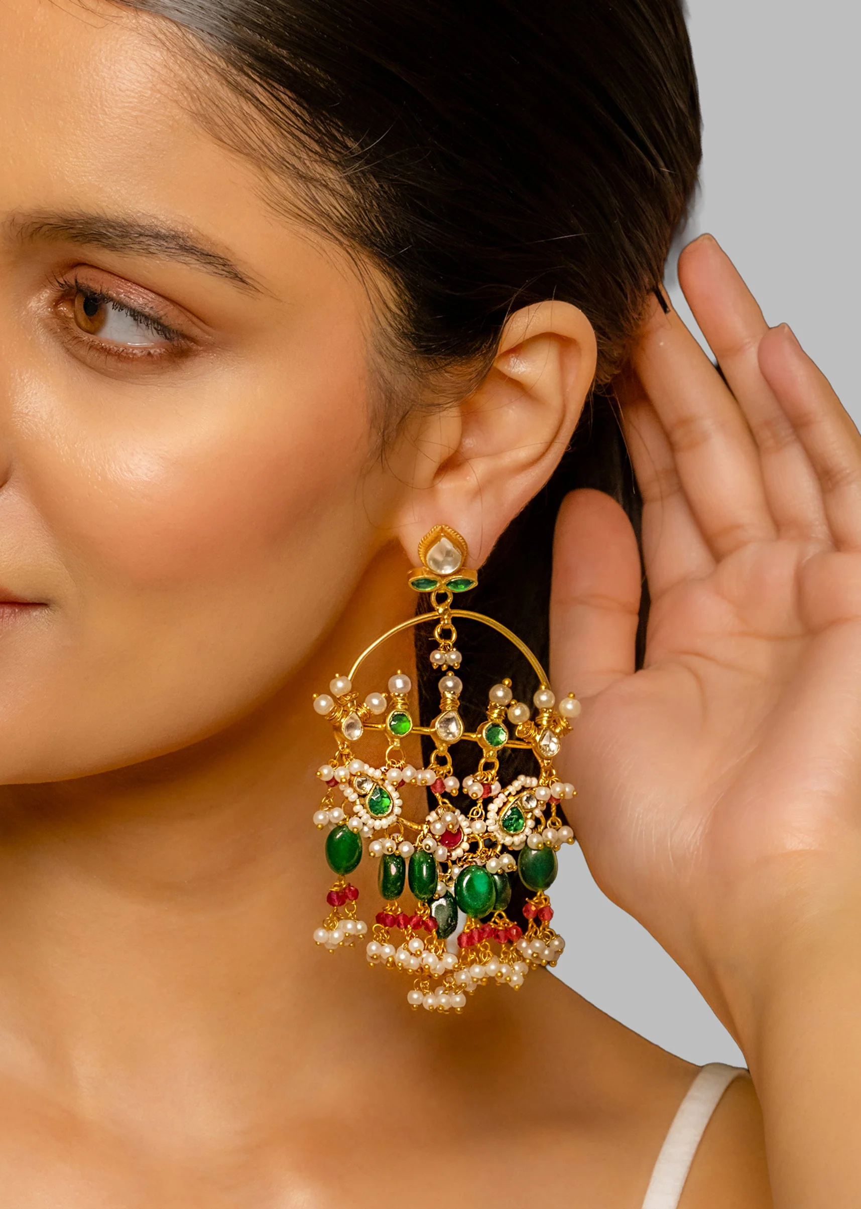 Multi Coloured Kundan Polki Festive Statement Earrings