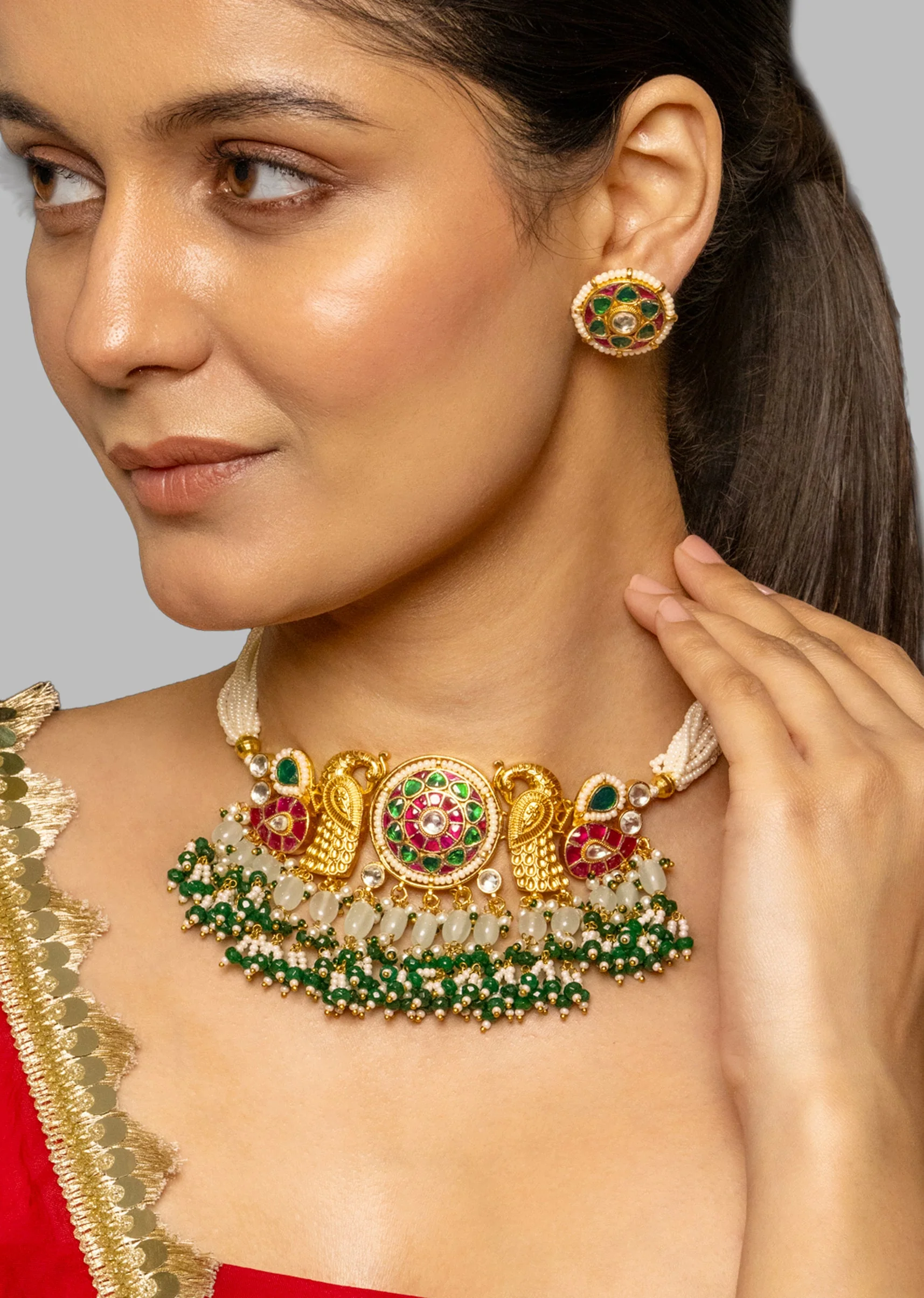 Multi Coloured Polki Bridal Choker Set