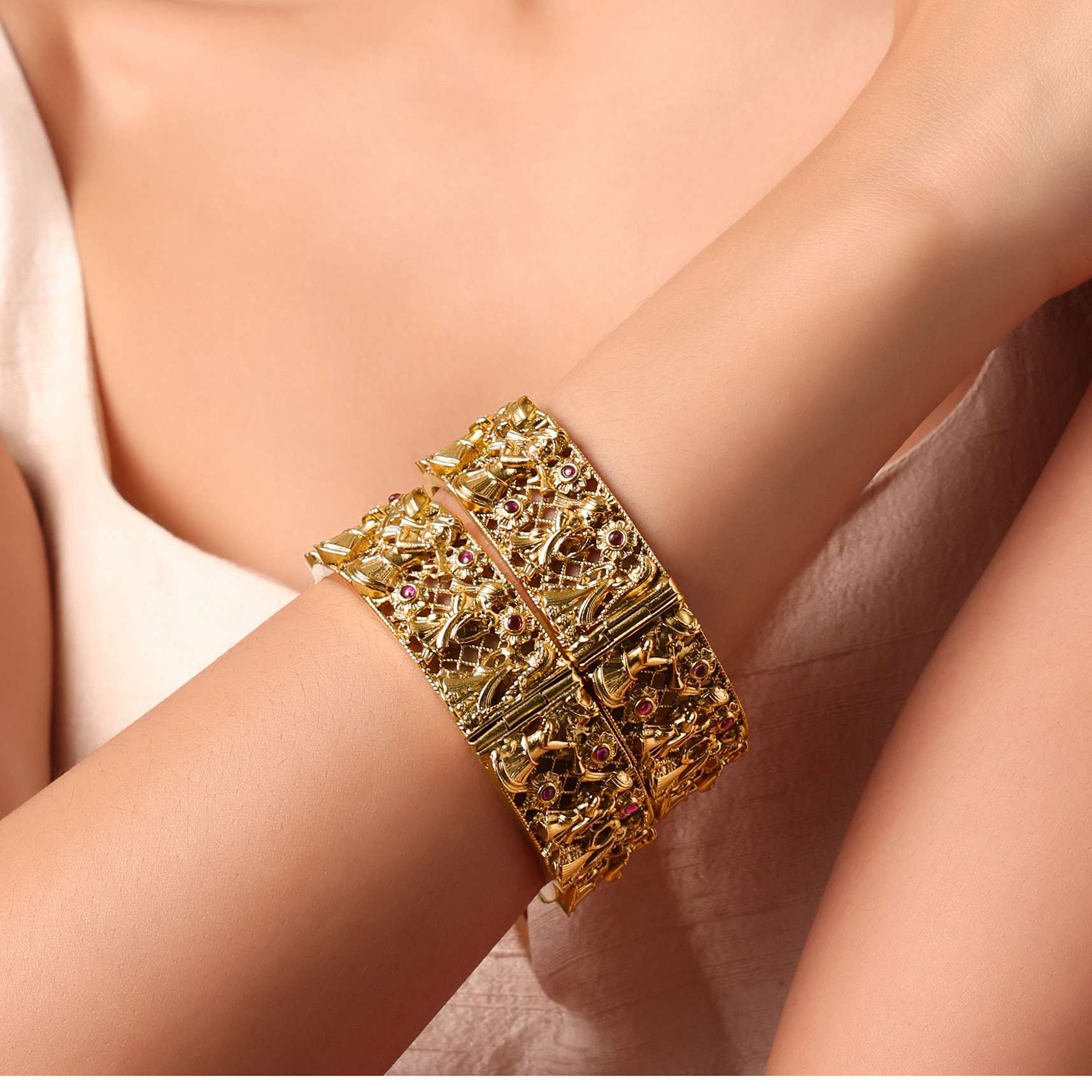 Multi Finish Kundan Bangle Set of 2 - Image 2
