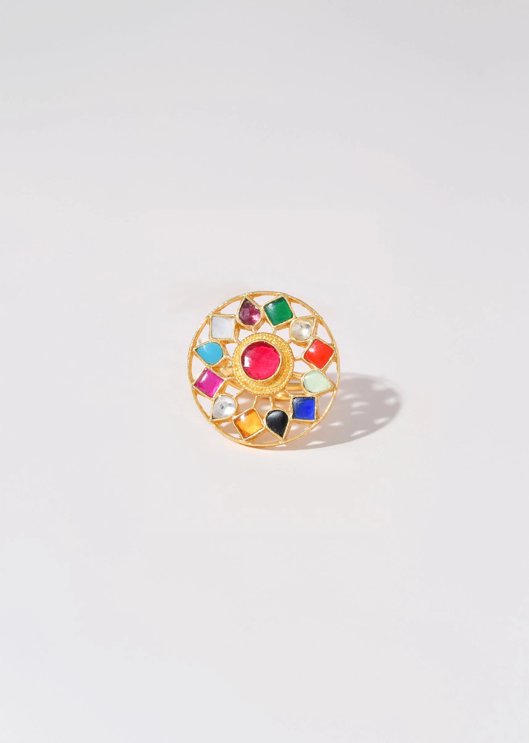 Multi Floral and Geometric Motif Kundan Ring - Image 2