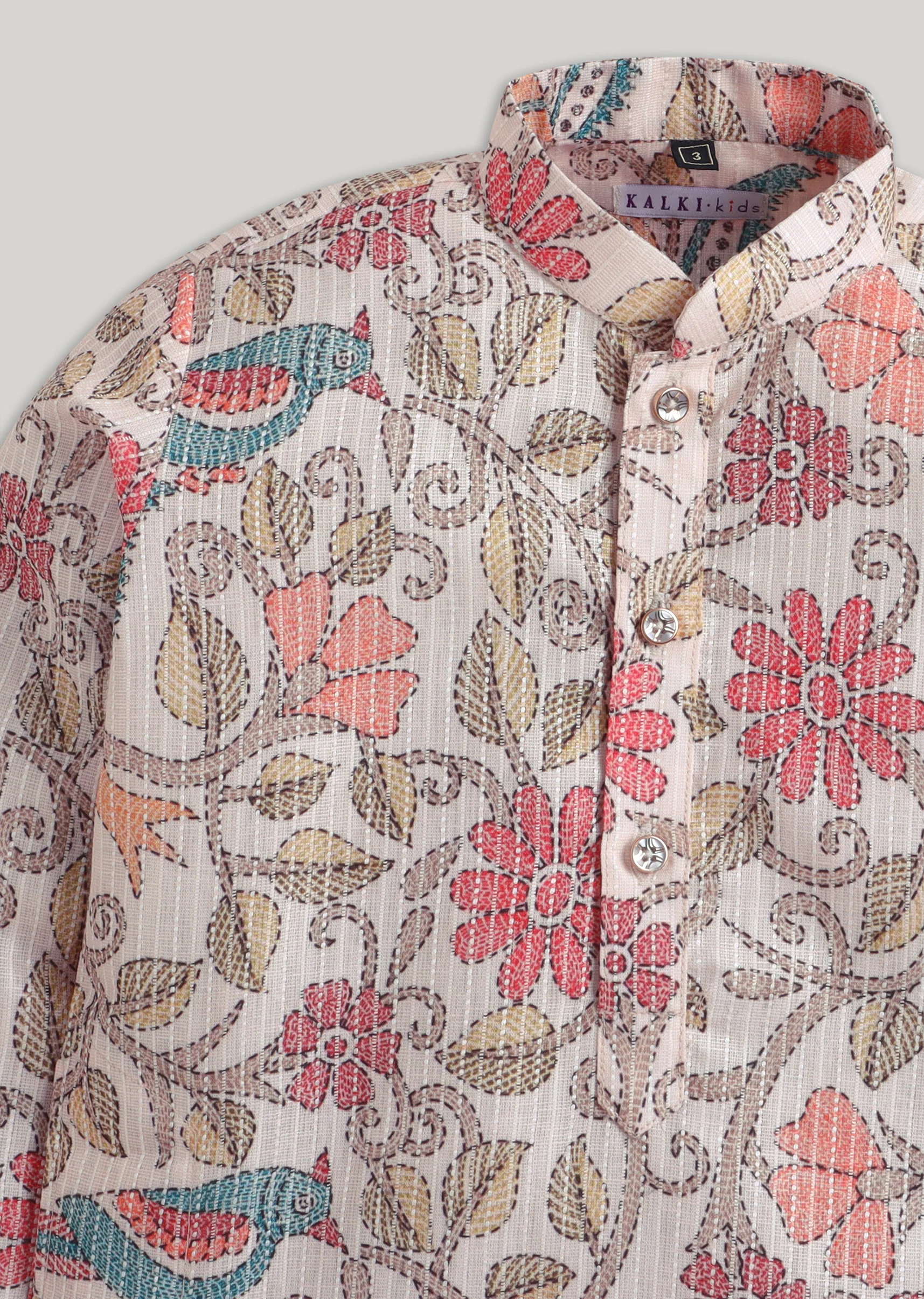 Multi Floral Kids Kurta Set - Image 4