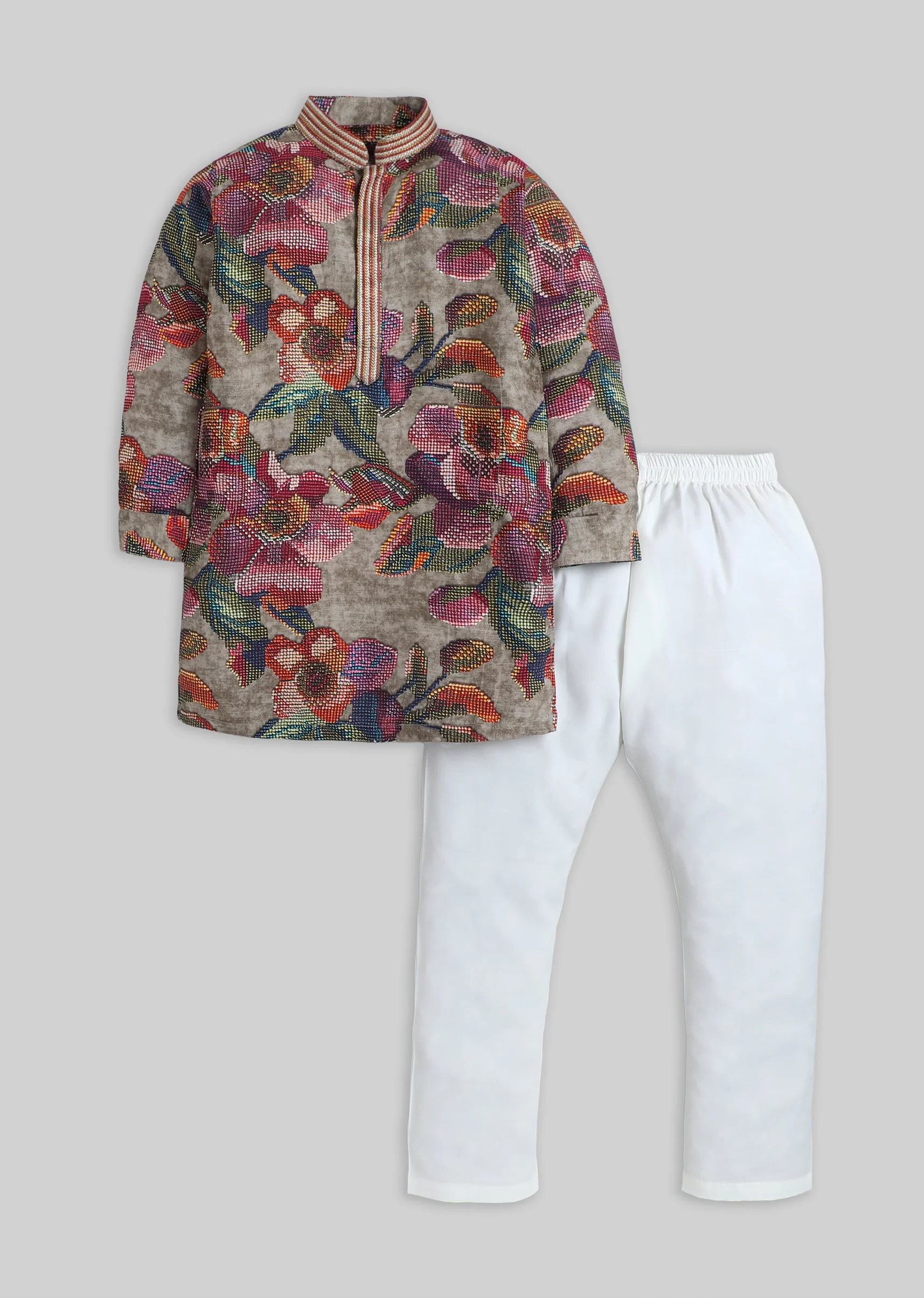 Multi Floral Printed Kurta Set For Boys