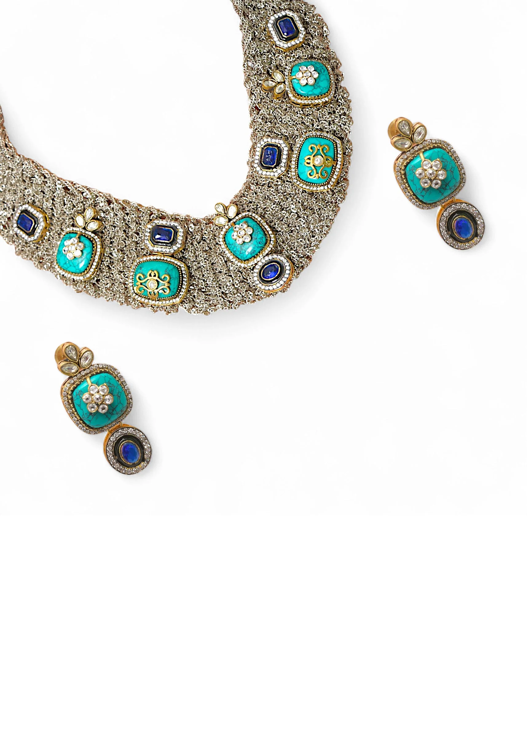 Multi Fusion Encursted Geometric Stone Necklace Set - Image 3