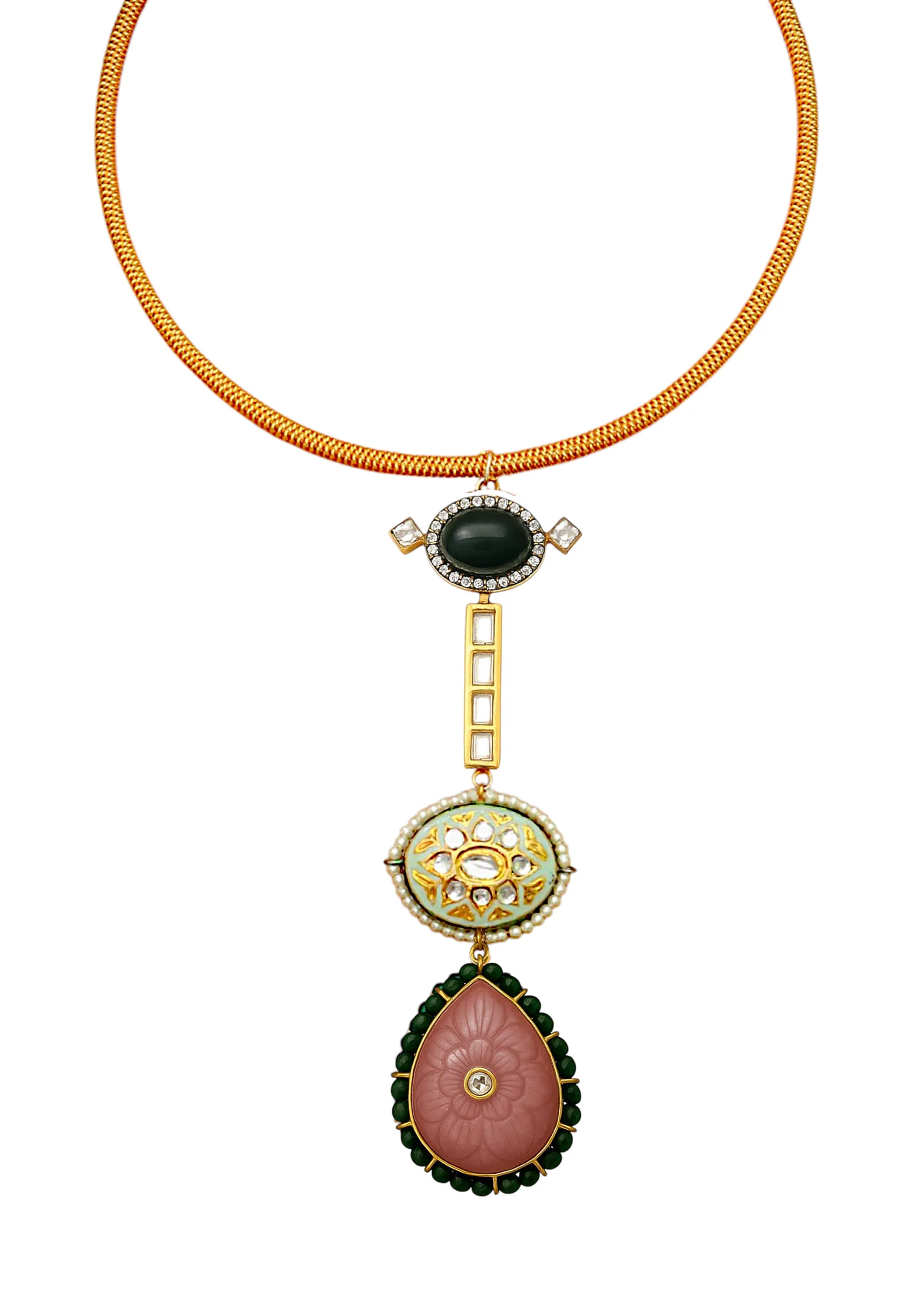 Multi Fusion Tiered Geometric Pendant Necklace - Image 2