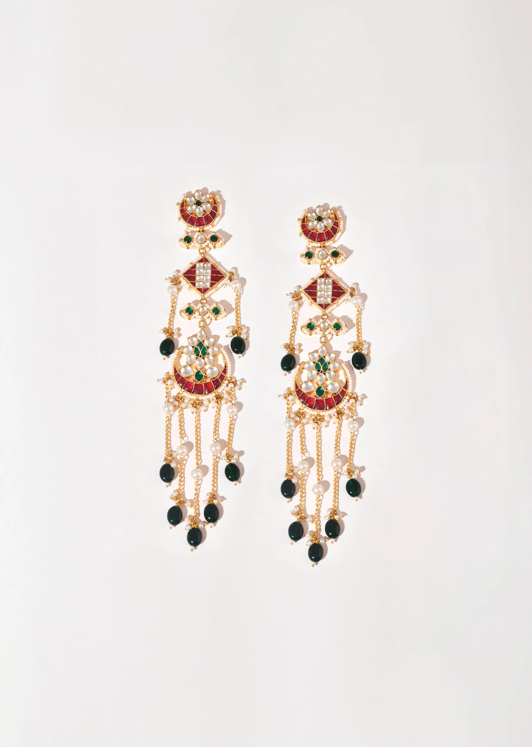 Multi Gold Earrings With Pachi Kundan - Image 2