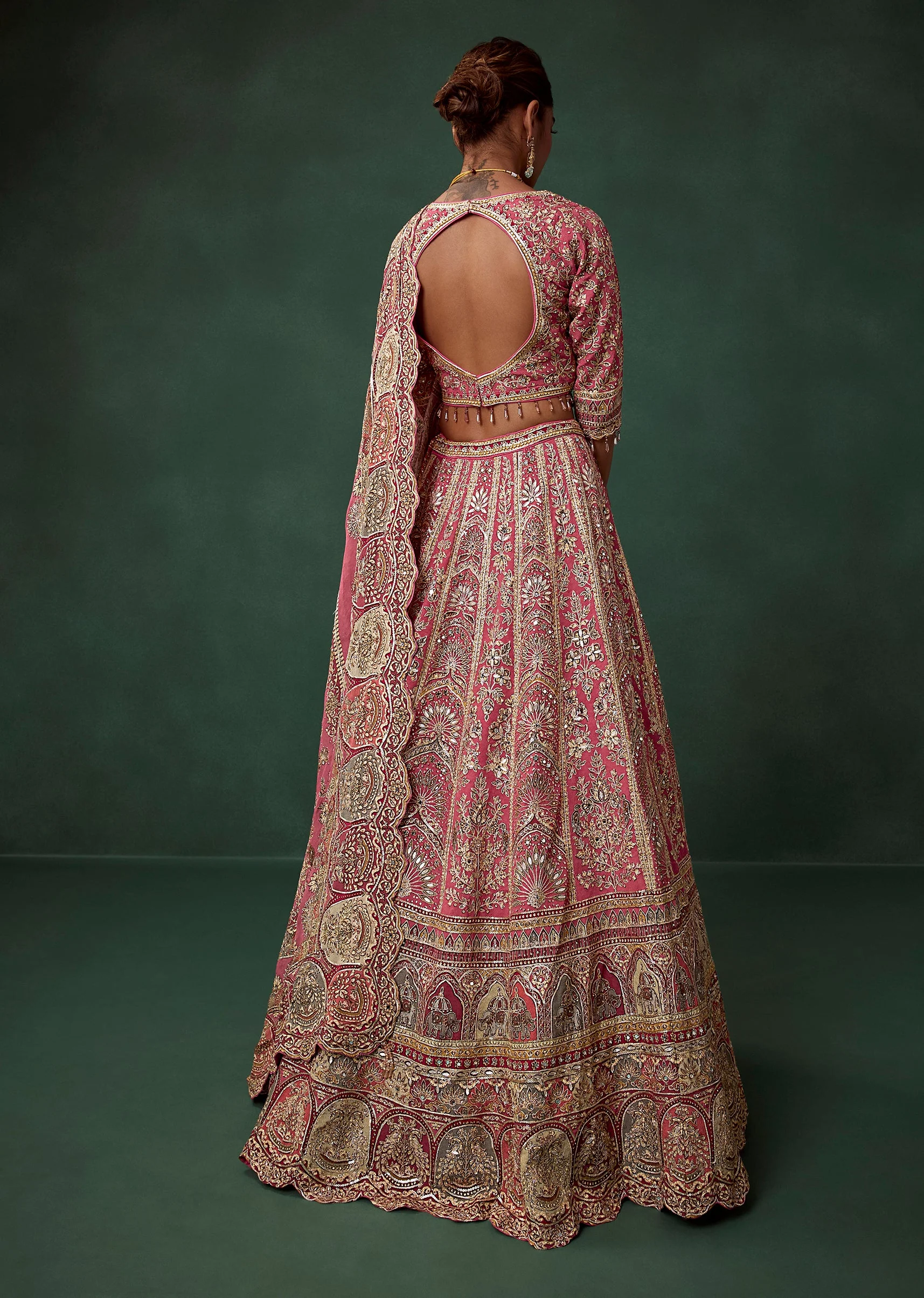 Multi Heavy Embroidered and Printed Georgette Kali Bridal Lehenga Set - Image 2