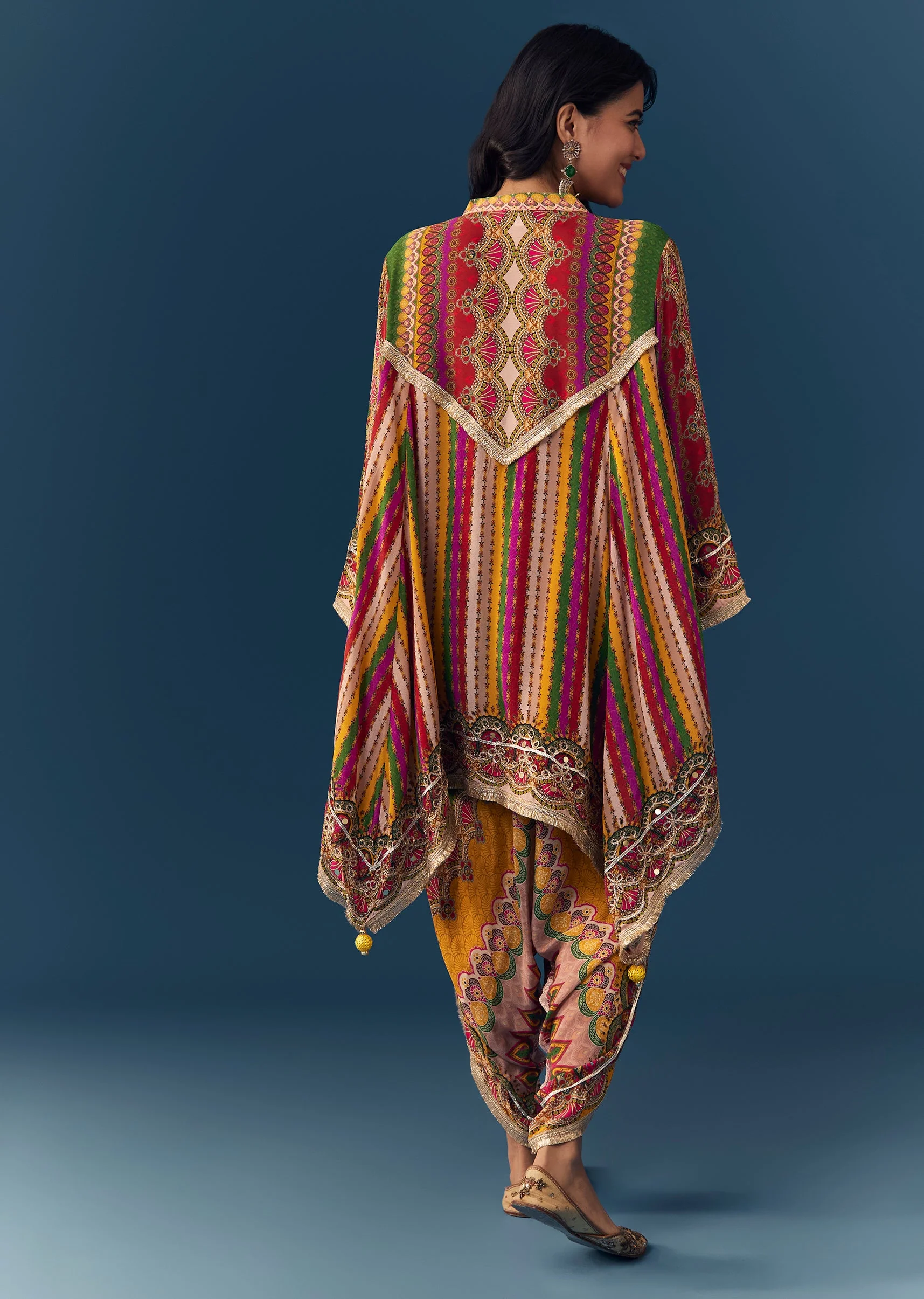 Multi Indie Print Kurti Dhoti Set with Handbag - Image 5