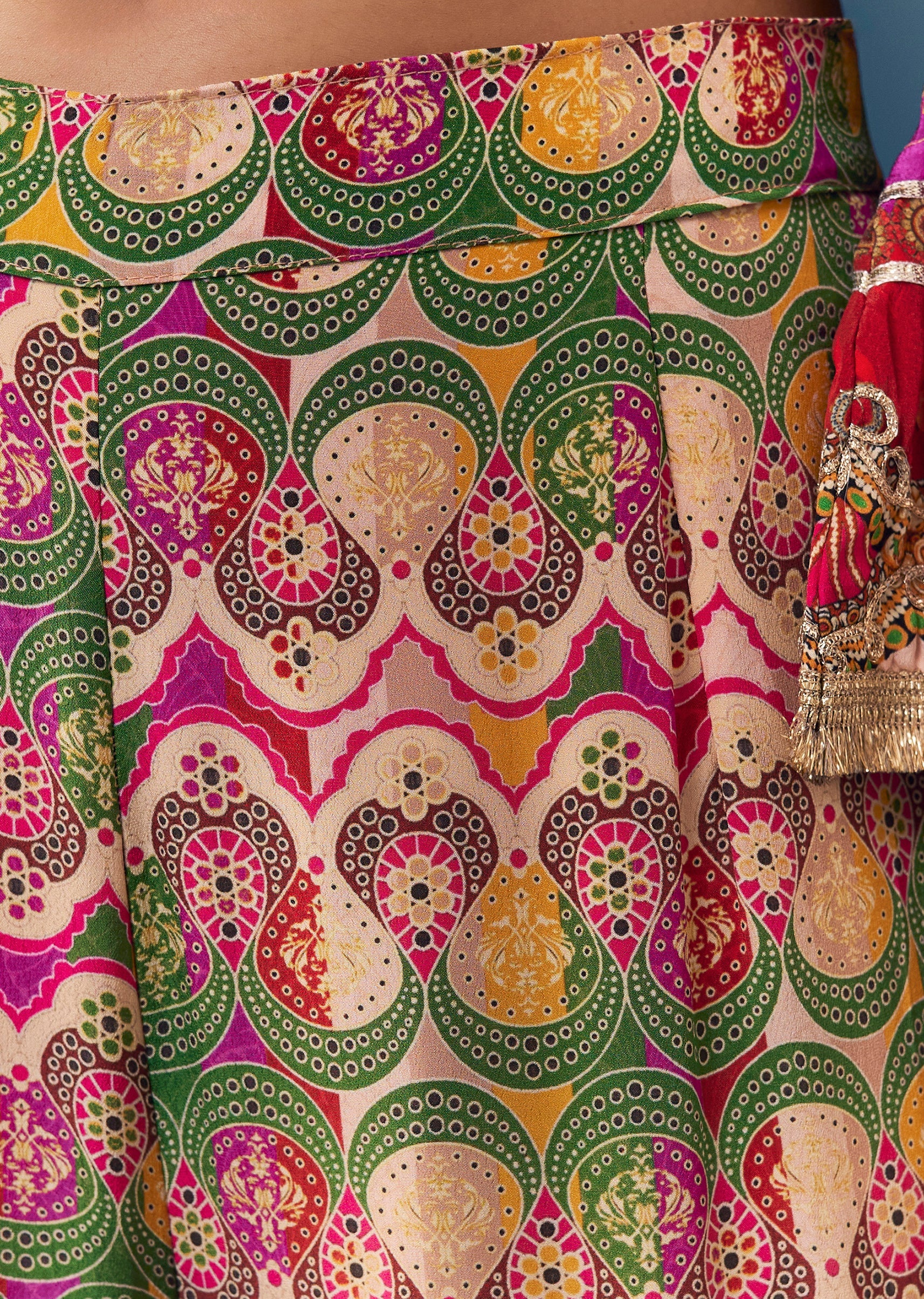 Multi Indie Print Sharara Set with Handbag - Image 6