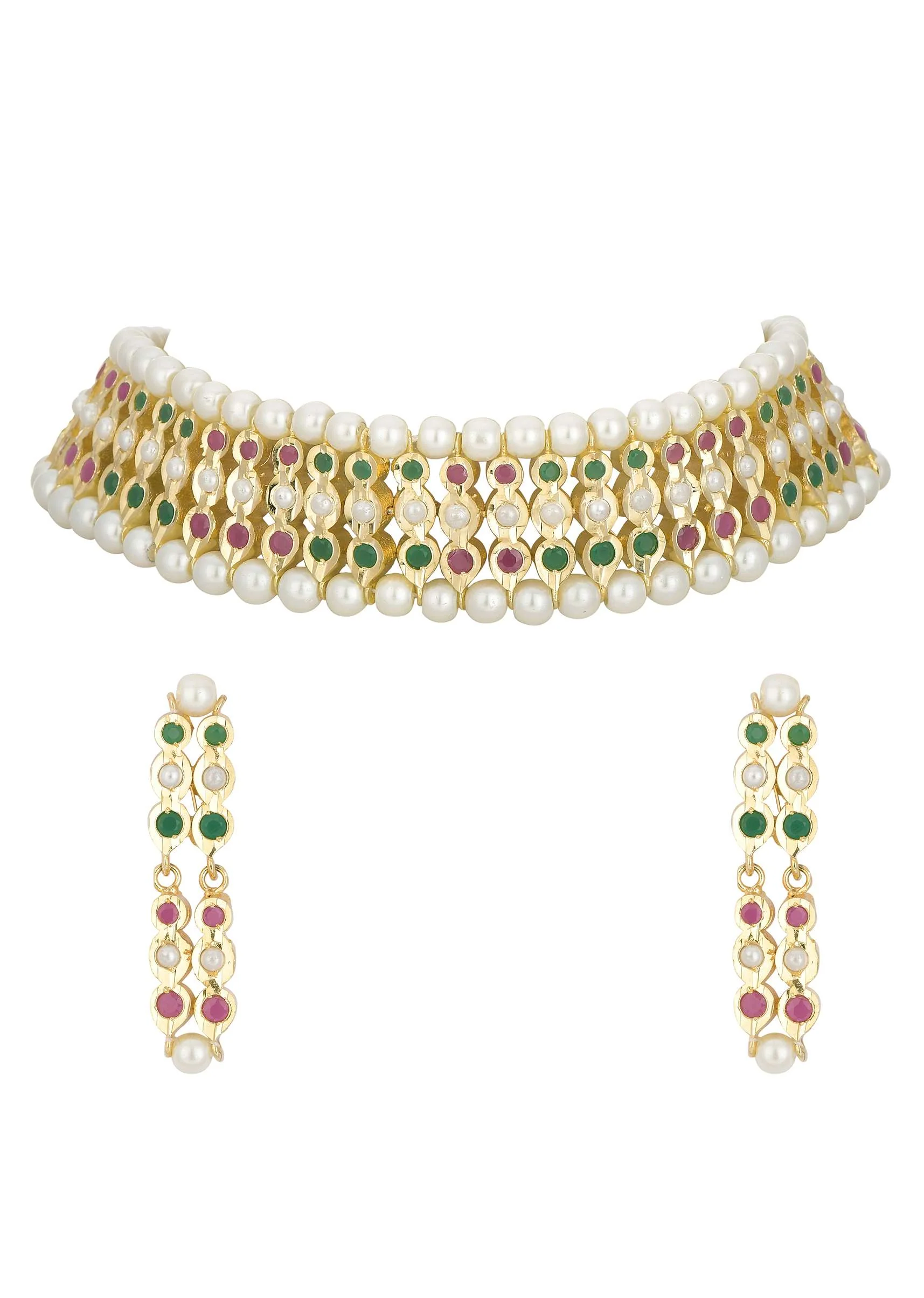 Multi Kundan Choker Set With White Beads - Image 4