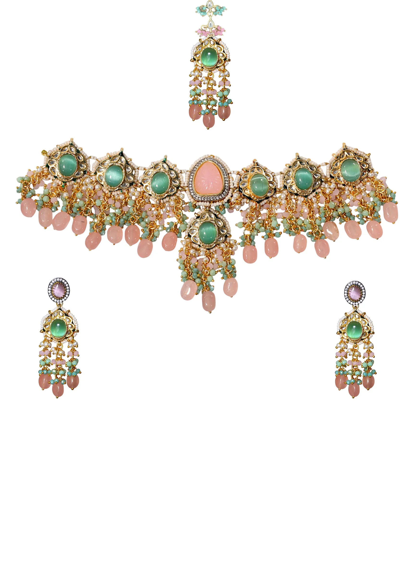 Multi Kundan Necklace Set with Maangtikka - Image 2