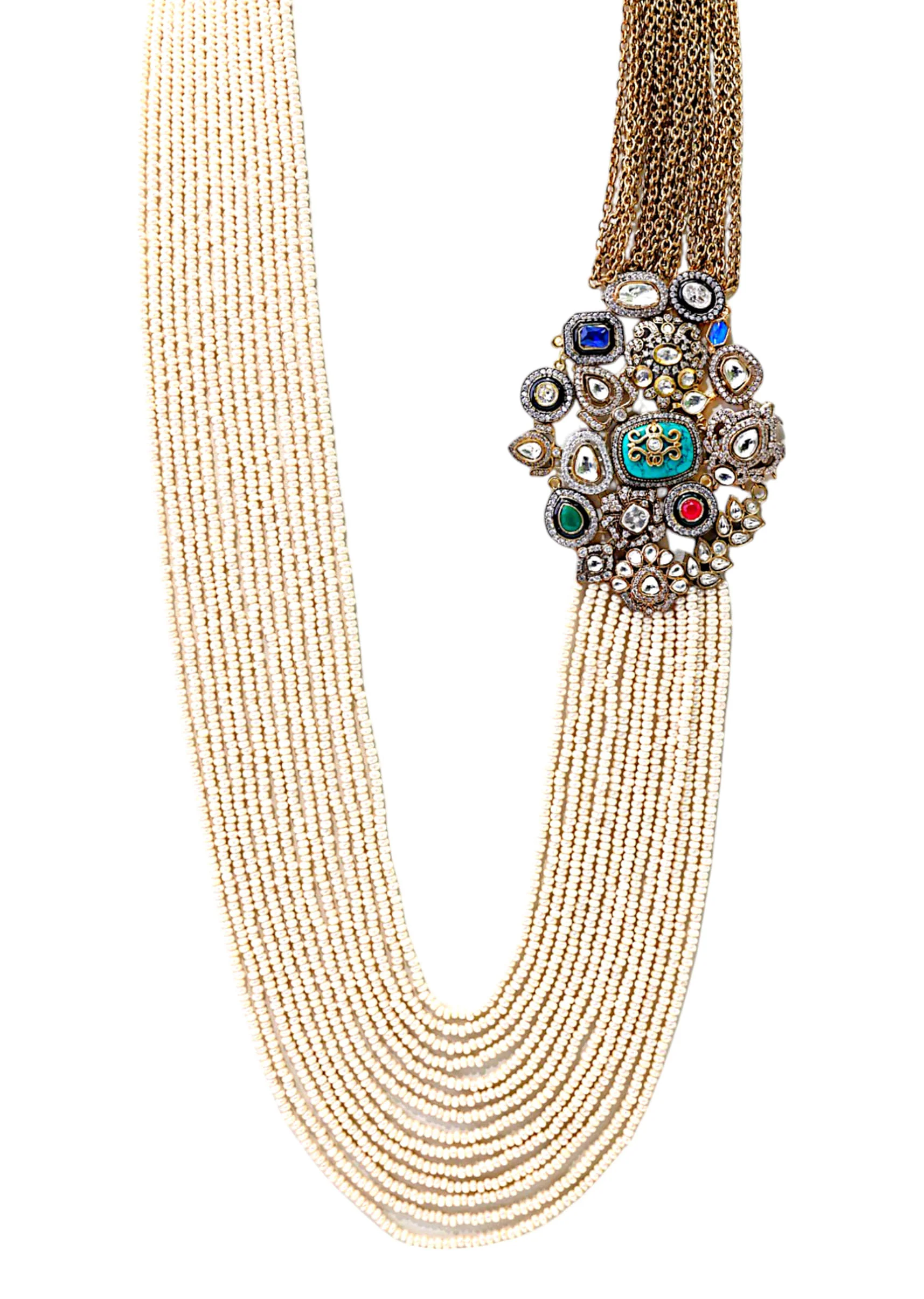 Multi Layered Chain Fusion Pendant Long Necklace - Image 2