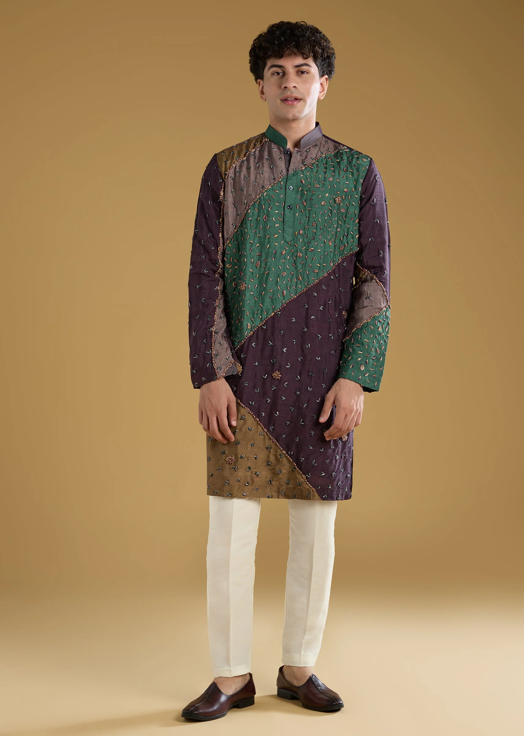 Multi Mens Kurta Set With Thread Detail