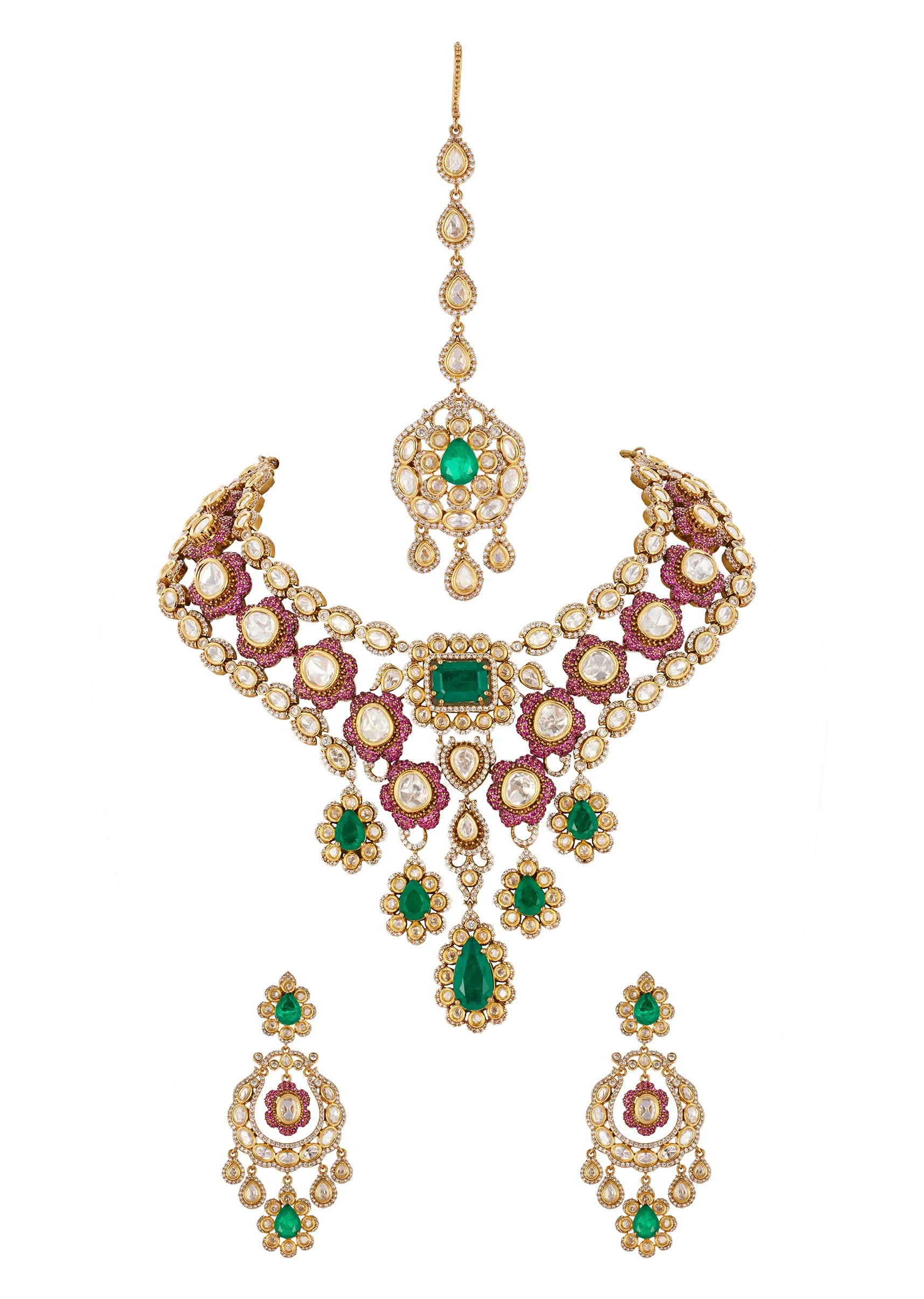 Multi Red Jewellery Set In Kundan Polki - Image 2