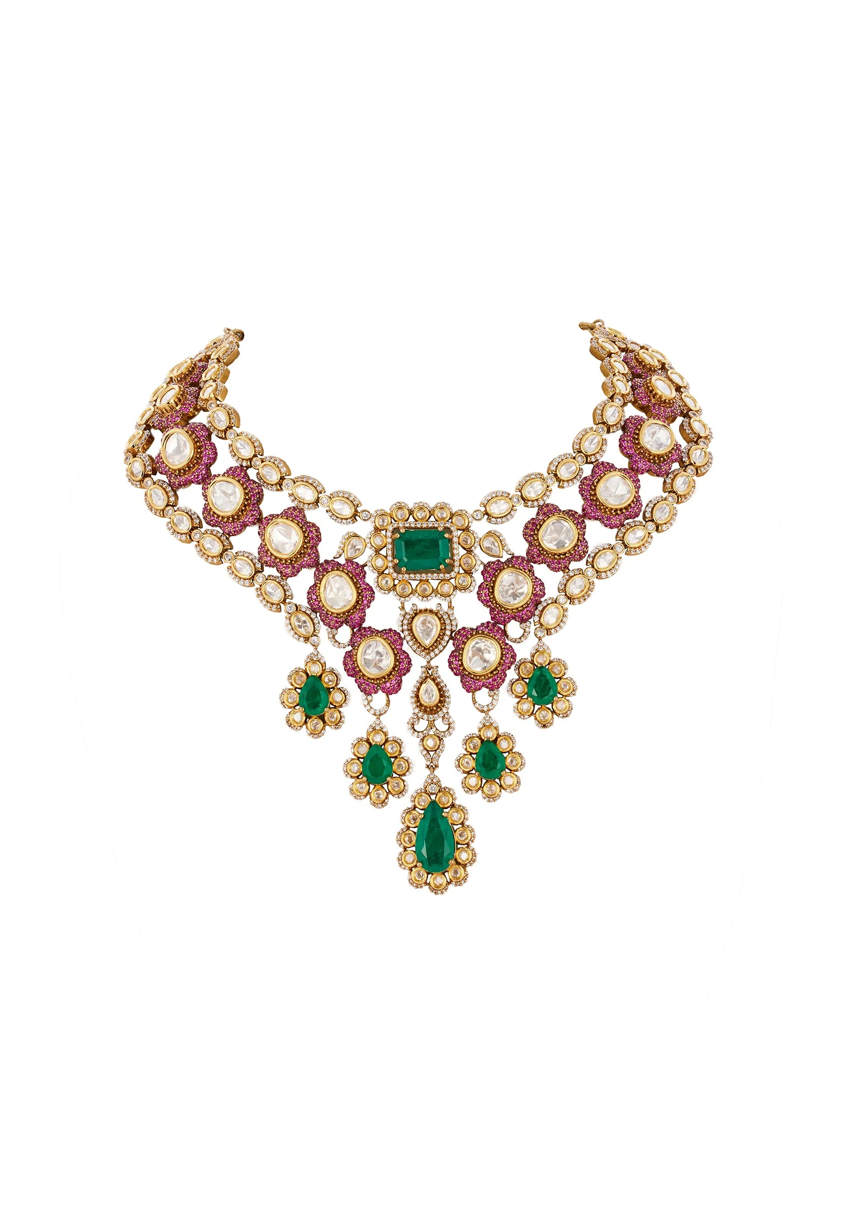 Multi Red Jewellery Set In Kundan Polki - Image 3