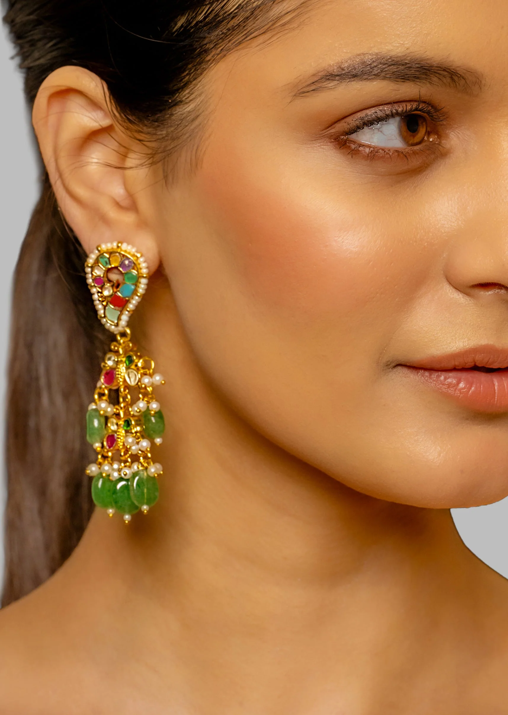 Multi Stone Kundan Earrings - Image 2