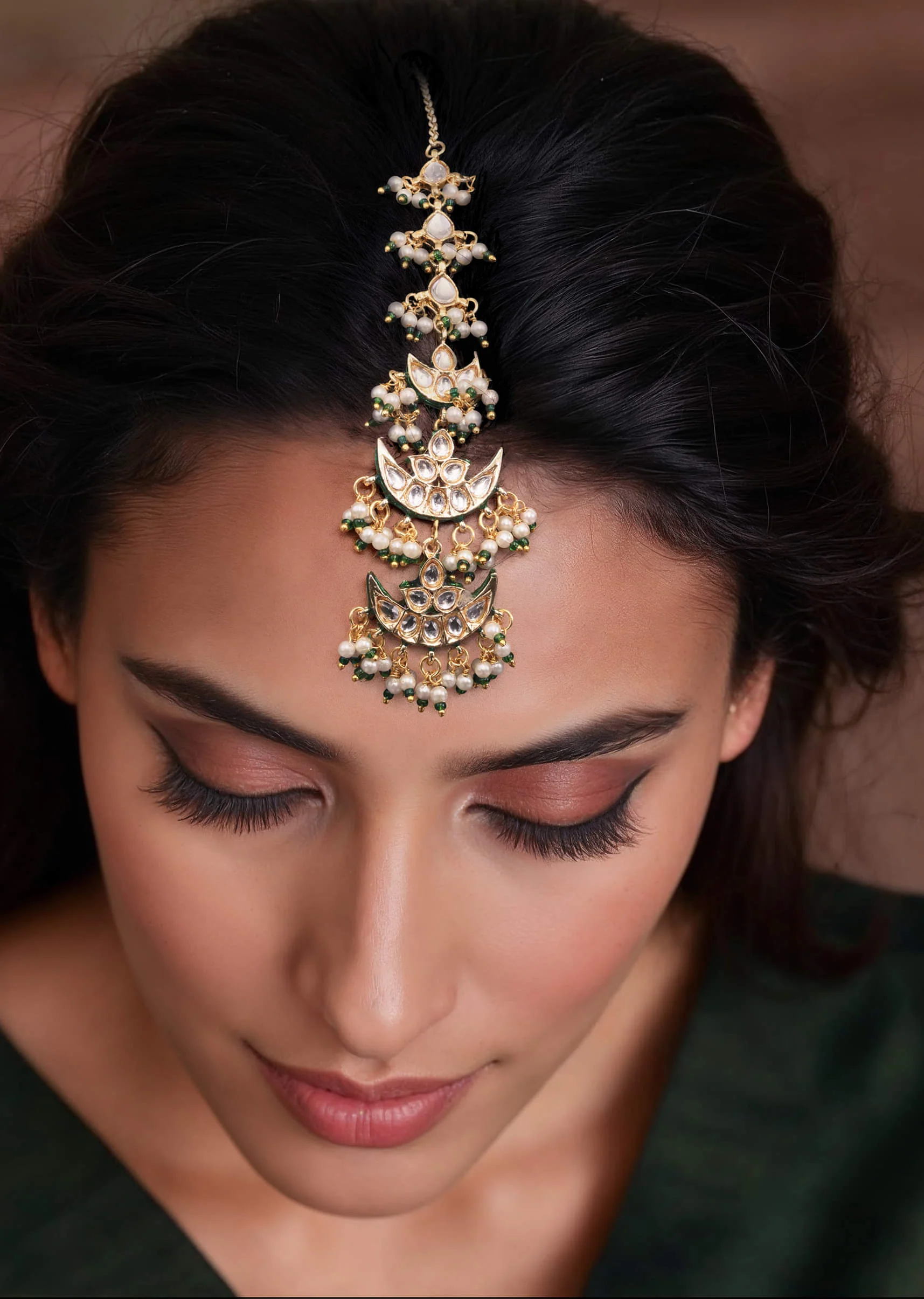 Multi Tiered Kundan Bead Drop Maangtikka