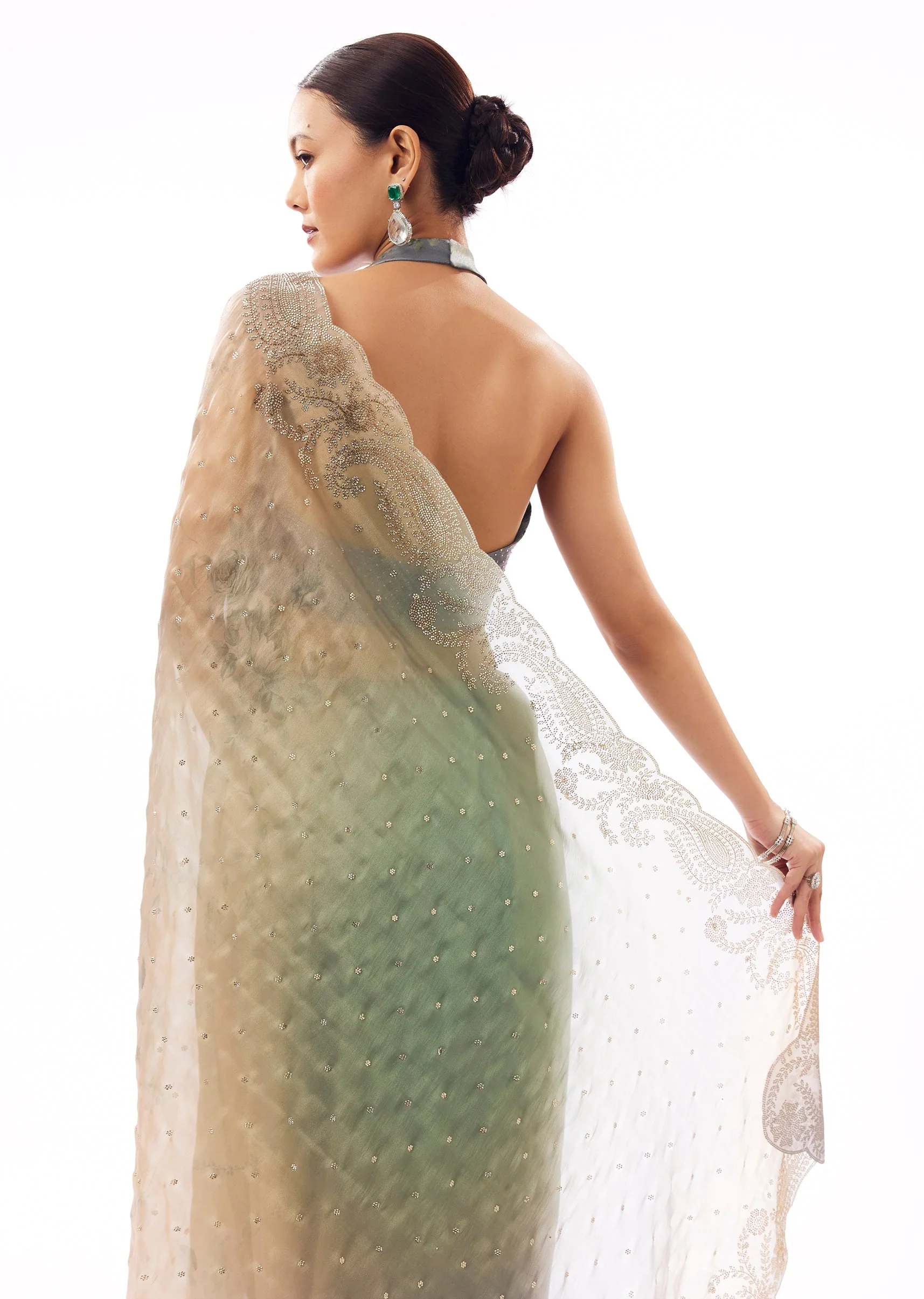 Multi Tissue Organza Stone Embellished Saree - Image 6