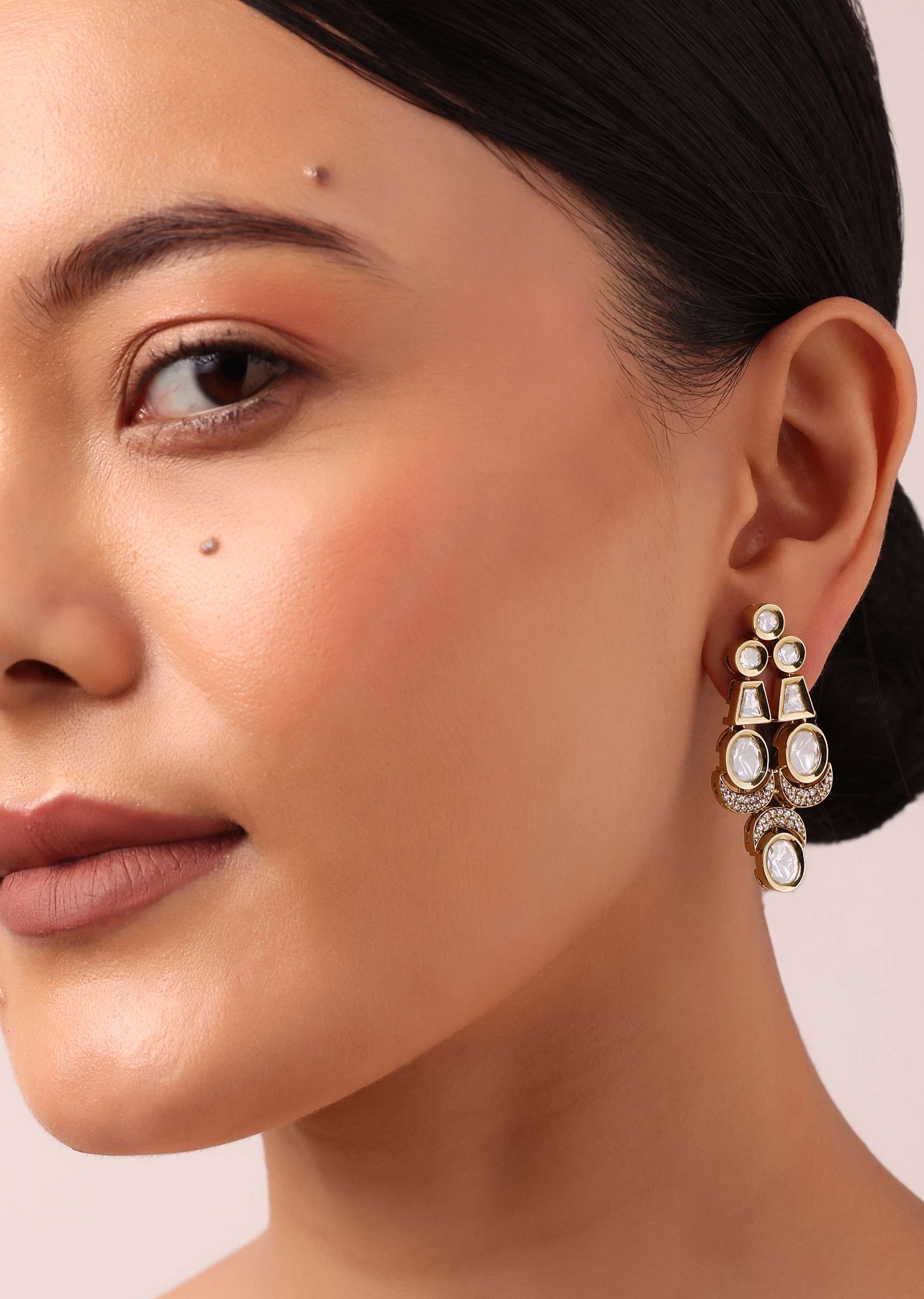 Multi Tone Danglers With Encrusted Kundan