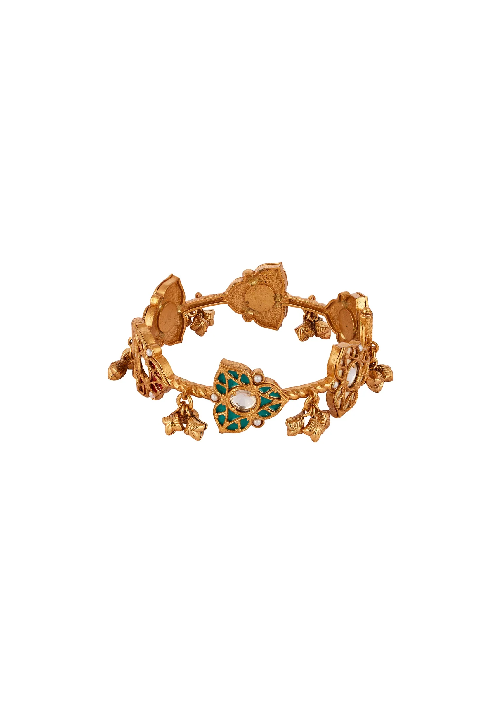 Multi Traditional Gold Finish Kundan Polki Ring