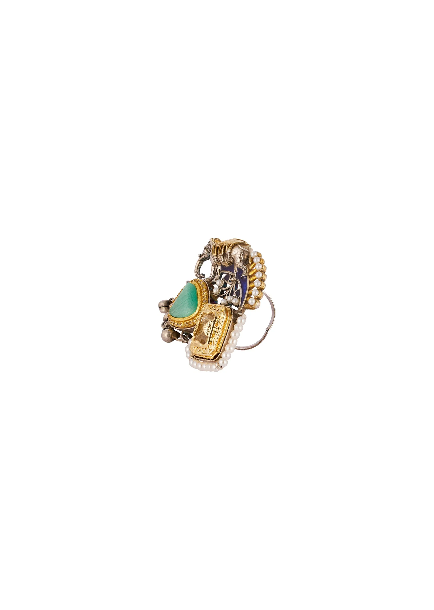 Multi Traditional Kundan Polki Ring with Colored Stones - Image 2