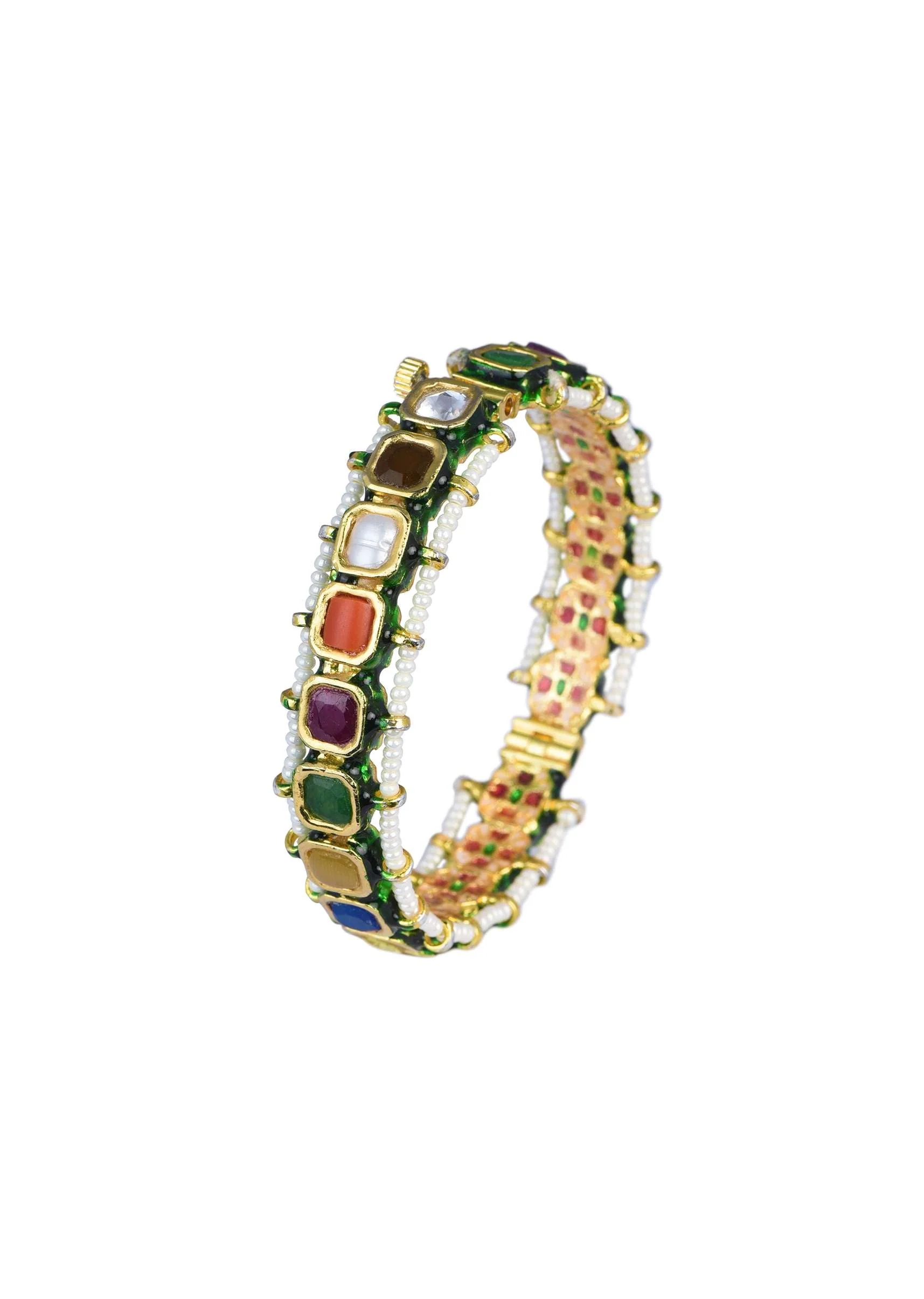 Multicolor Bangle With Studded Kundan And Meenakari Work Set of 2 - Image 2