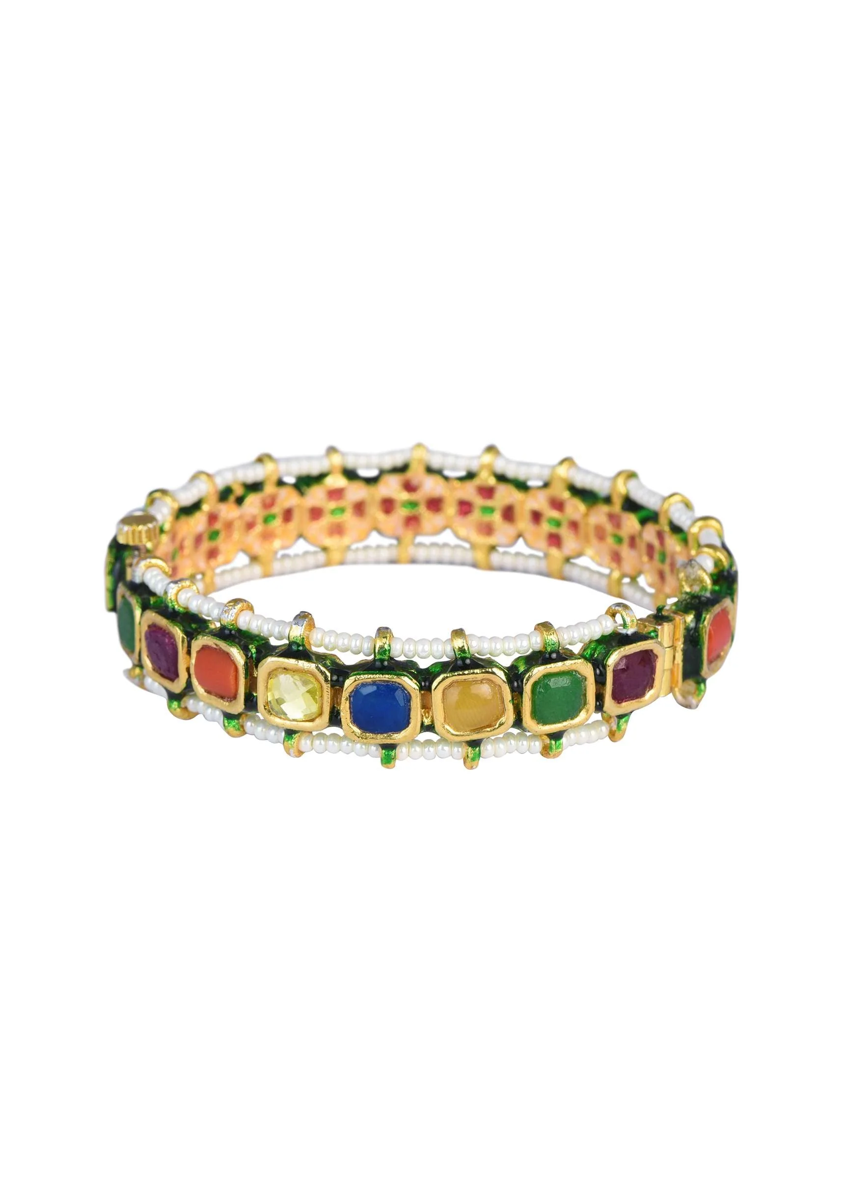 Multicolor Bangle With Studded Kundan And Meenakari Work Set of 2 - Image 3