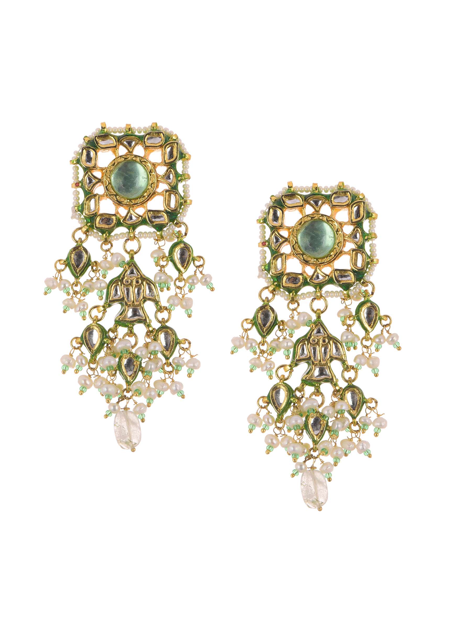 Multicolor Choker And Dangler Set With Mint Green Drops - Image 2