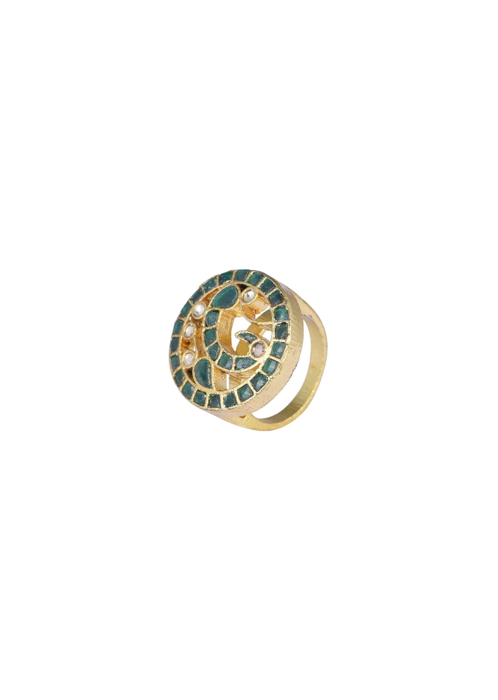 Multicolor Circular Ring With Studded Kundan And Meenakari Work - Image 2