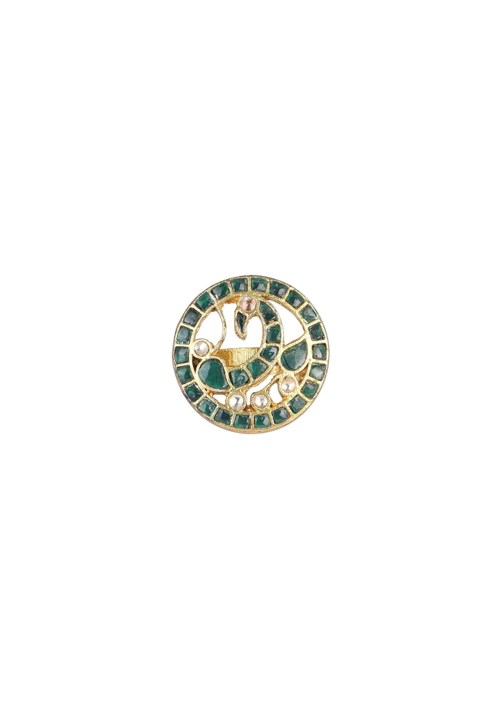 Multicolor Circular Ring With Studded Kundan And Meenakari Work - Image 3