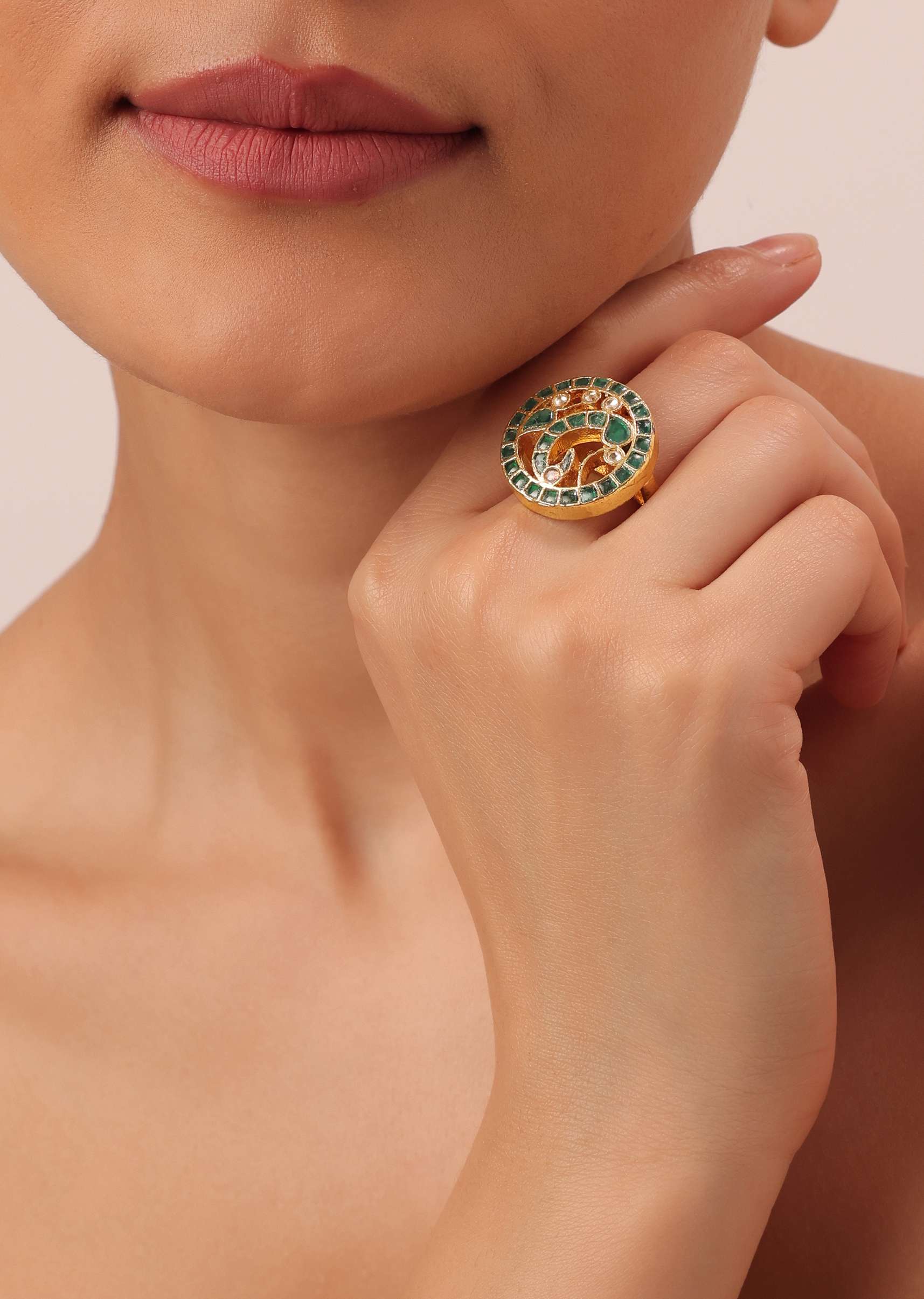 Multicolor Circular Ring With Studded Kundan And Meenakari Work - Image 4