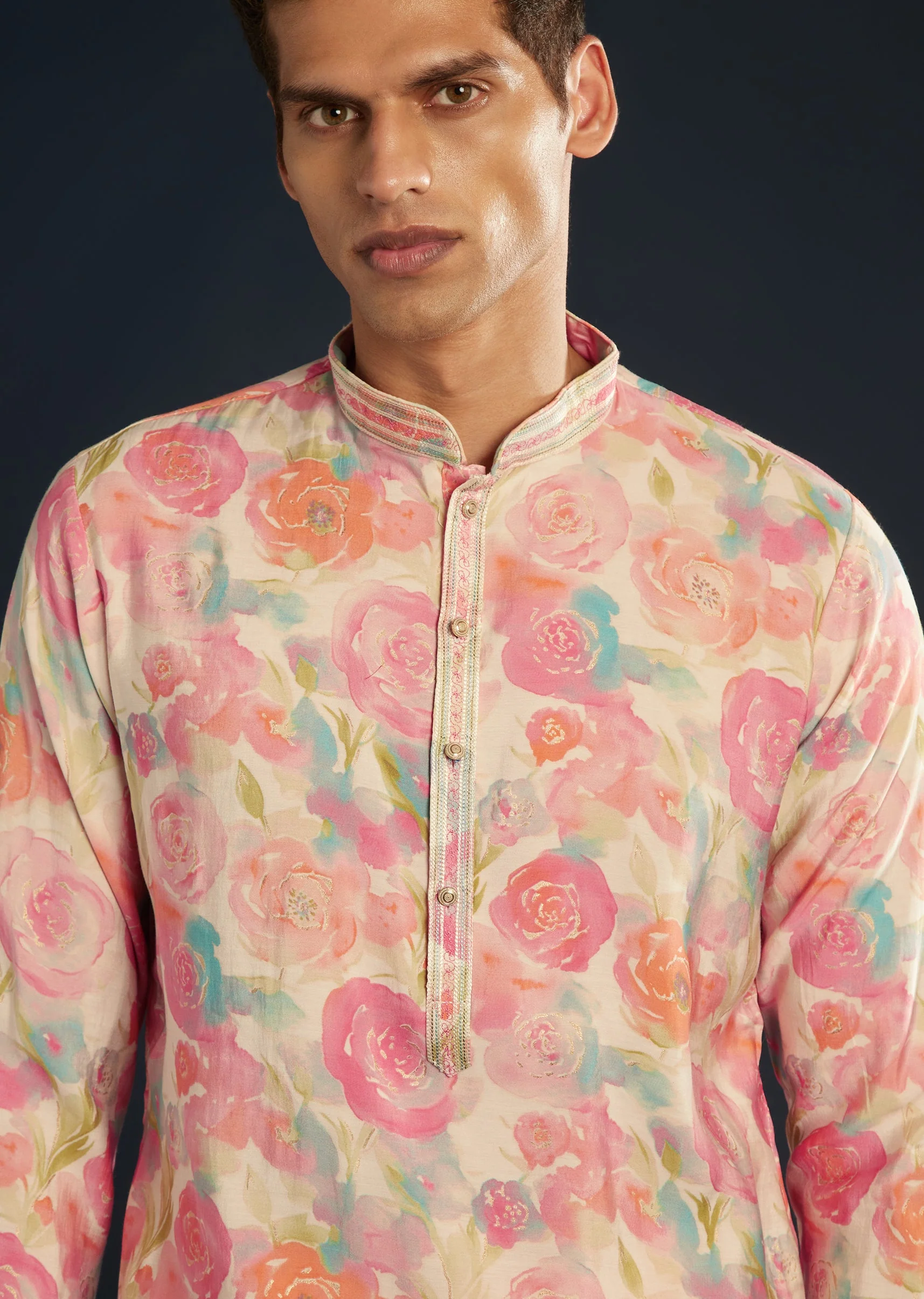 Multicolor Floral Print Silk Kurta and Pant Set - Image 2