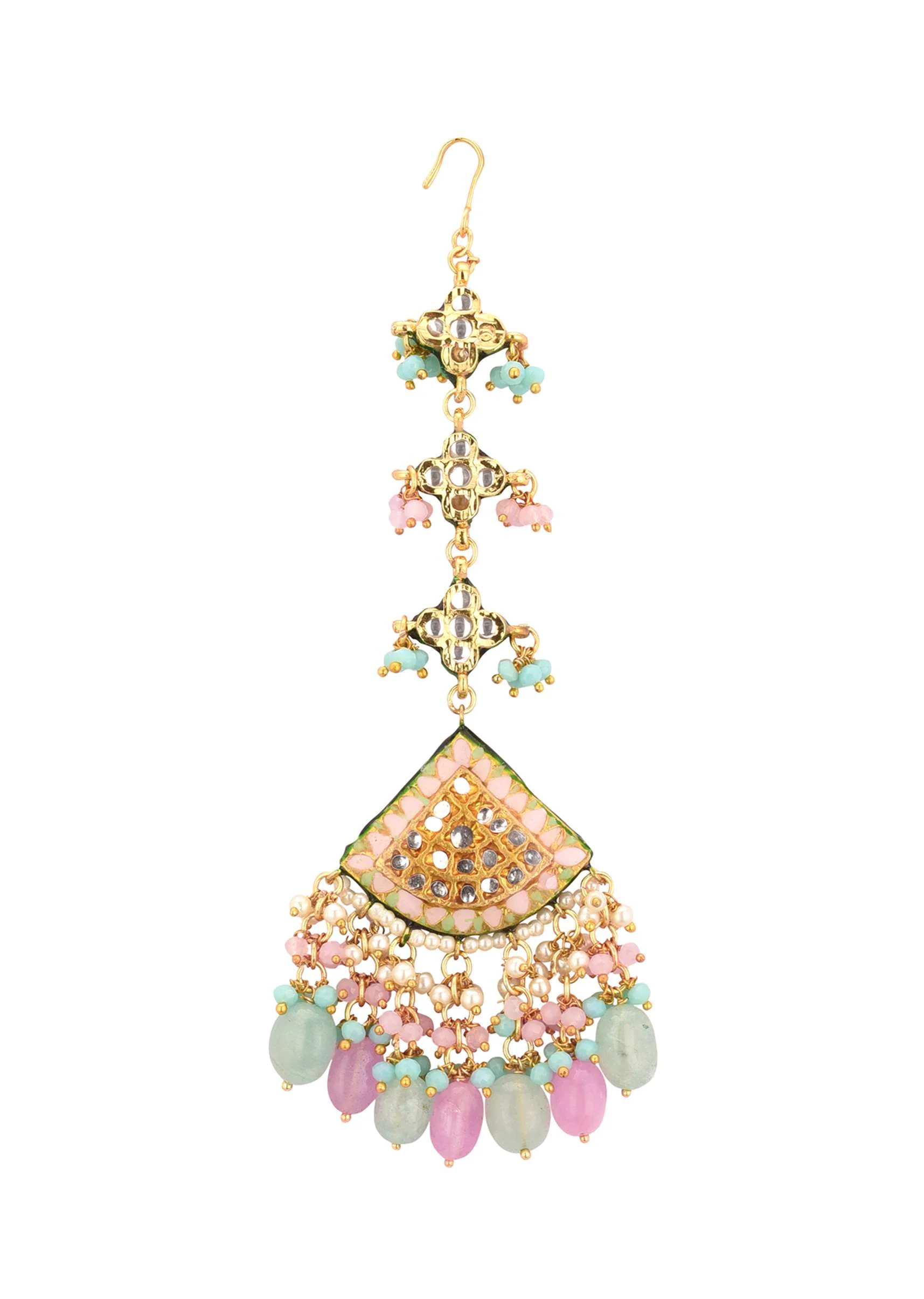 Multicolor Gold-Finish Kundan Choker Necklace Set With Colourful Meenakari Work And Stones In Mix Metal - Image 10