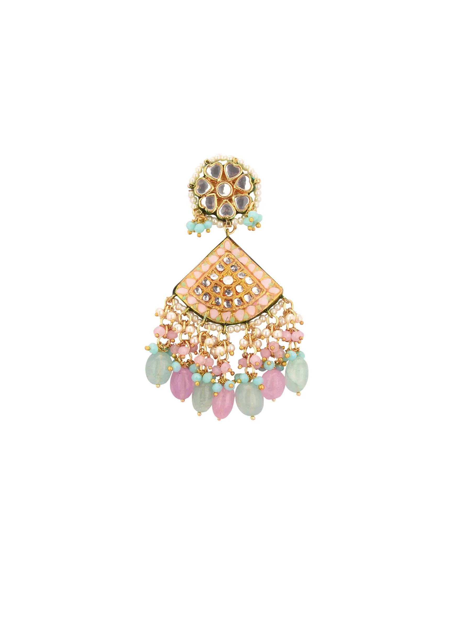 Multicolor Gold-Finish Kundan Choker Necklace Set With Colourful Meenakari Work And Stones In Mix Metal - Image 6