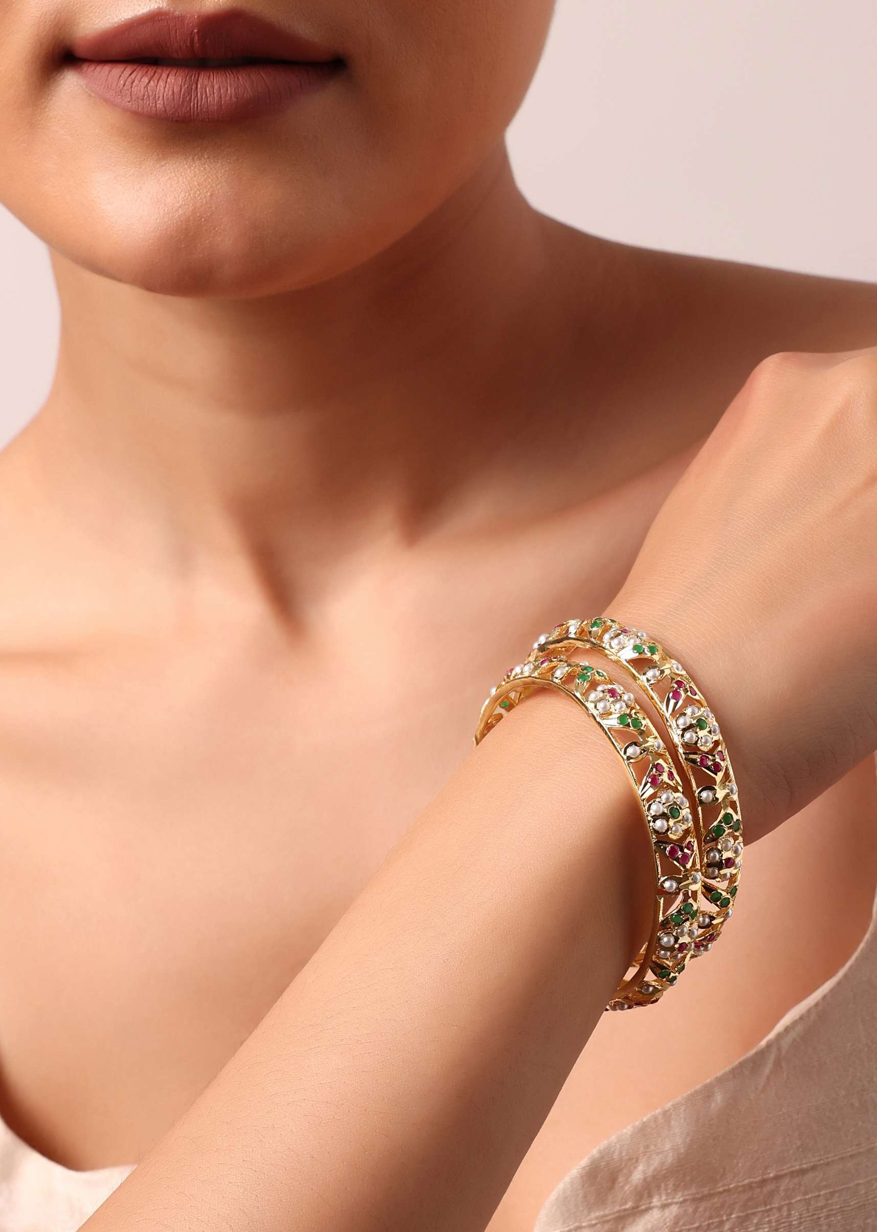 Multicolor Kundan Bangle Set of 2 - Image 2