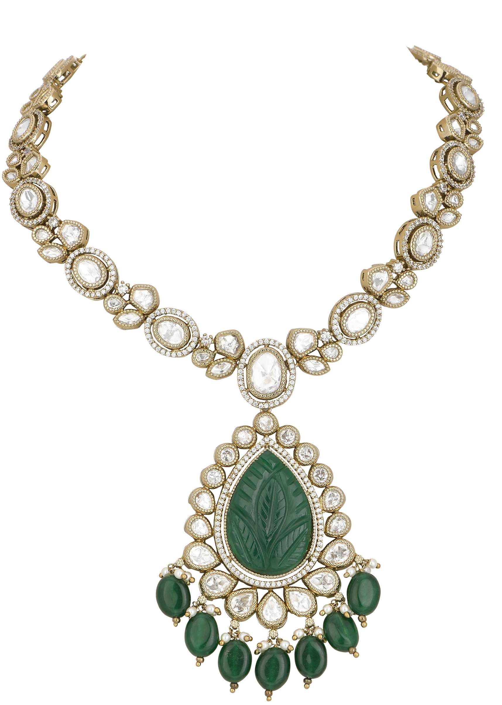 Multicolor Kundan Teardrop Pendant Necklace Set - Image 4
